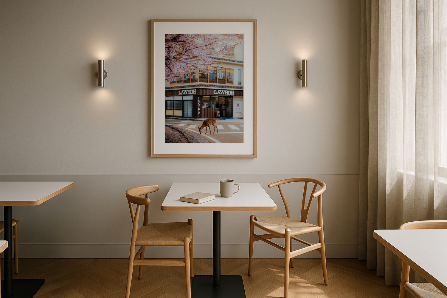 A Deer Under the Cherry Blossoms at Lawson Miyajima Framed Print - Animals by Peter Yan Studio