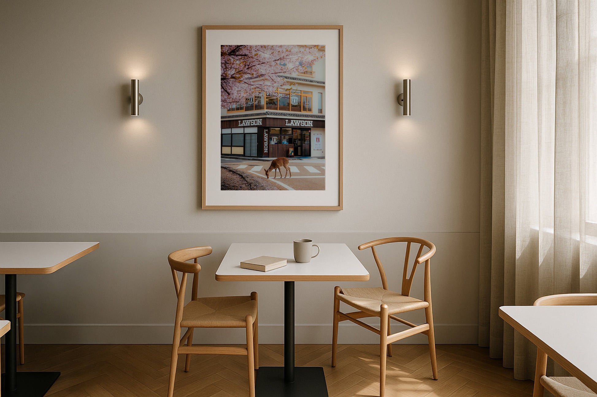 A Deer Under the Cherry Blossoms at Lawson Miyajima Framed Print - Animals by Peter Yan Studio