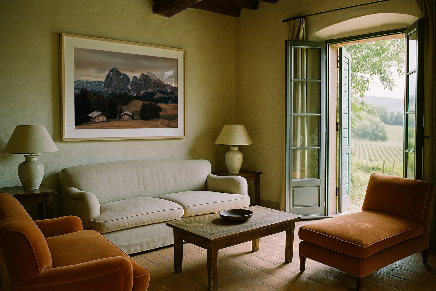 Alpe di Siusi Autumn Huts Framed Print - Dolomites by Peter Yan Studio