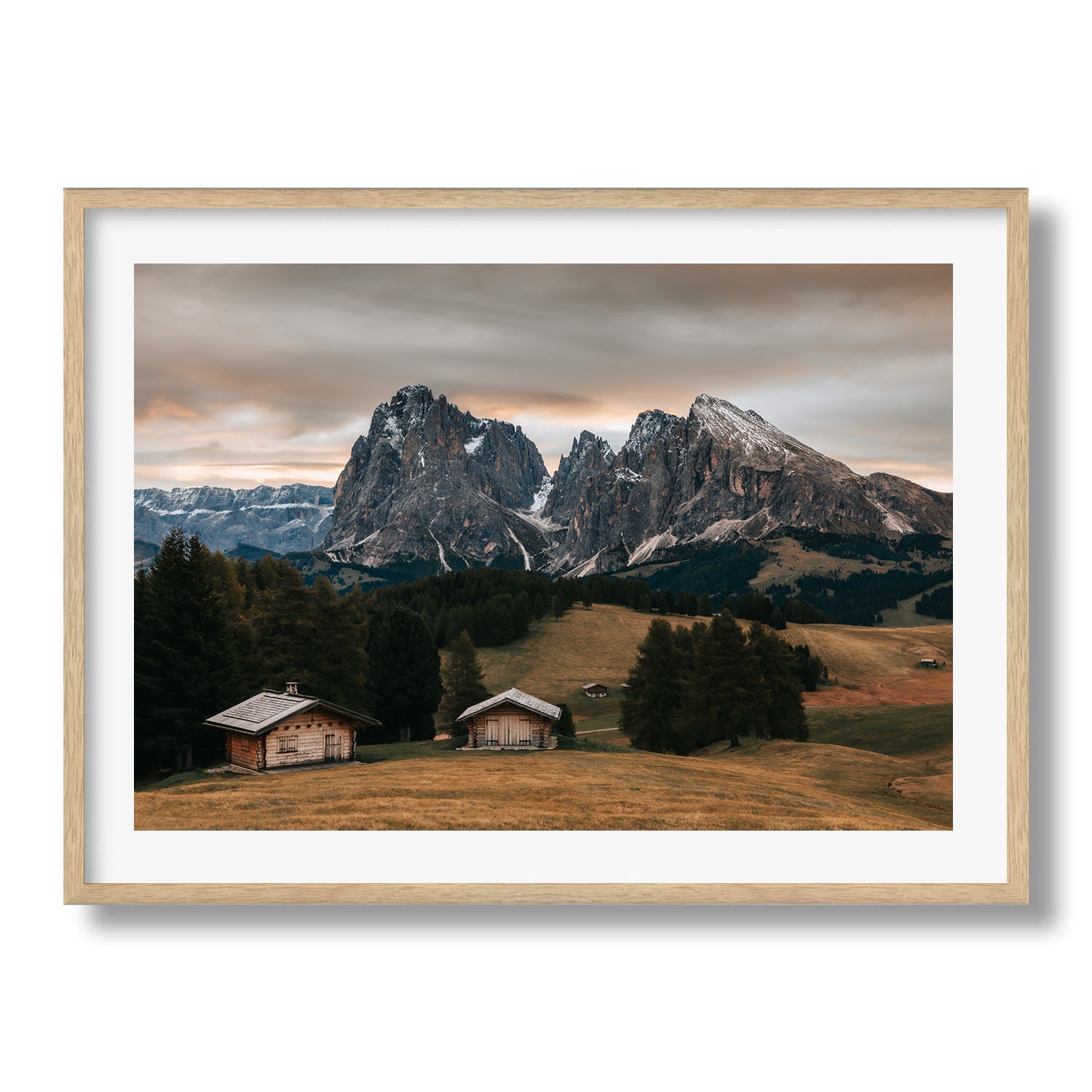 Alpe di Siusi Autumn Huts Framed Print - Dolomites by Peter Yan Studio