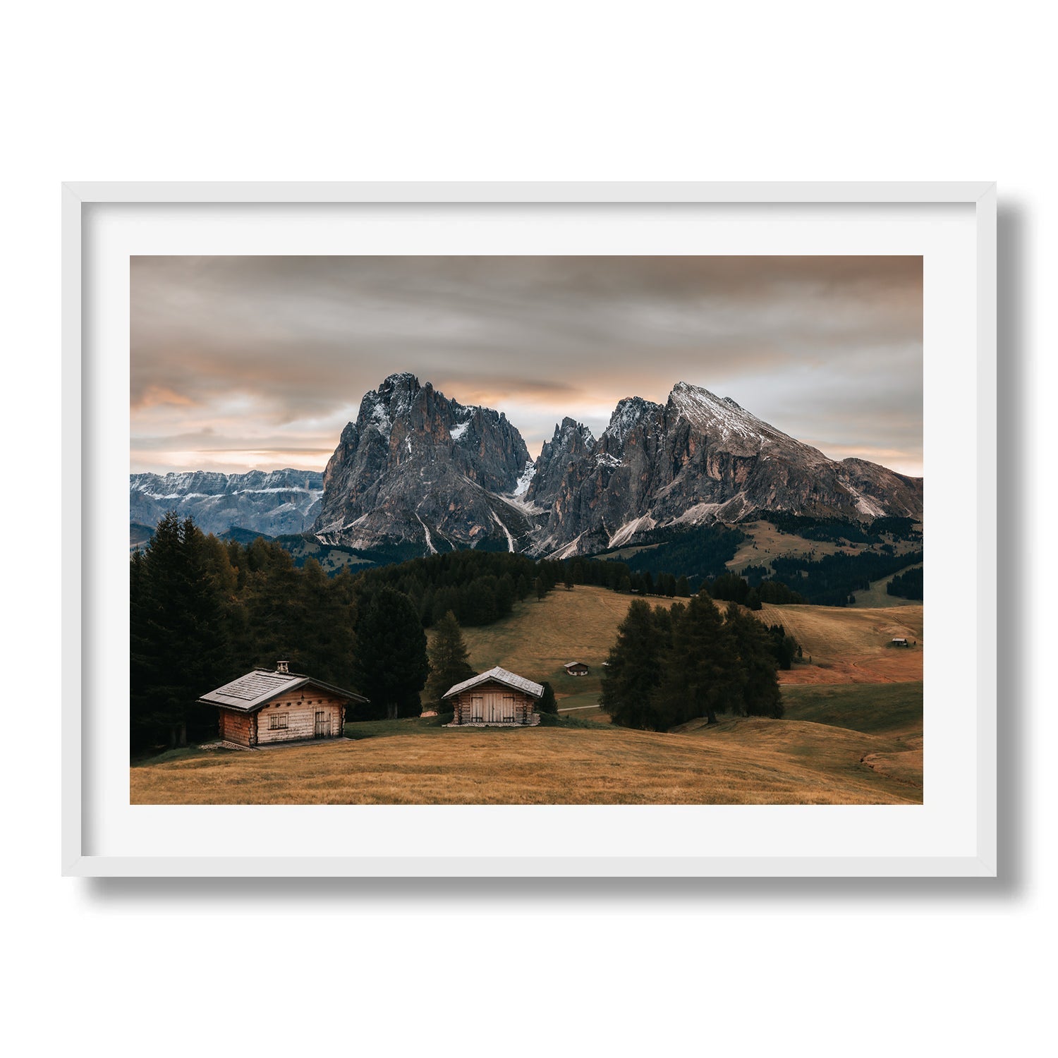 Alpe di Siusi Autumn Huts Framed Print - Dolomites by Peter Yan Studio