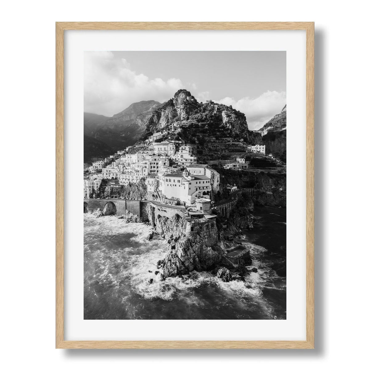 Atrani in Black and White, Amalfi Coast Framed Print - Aerial by Peter Yan Studio