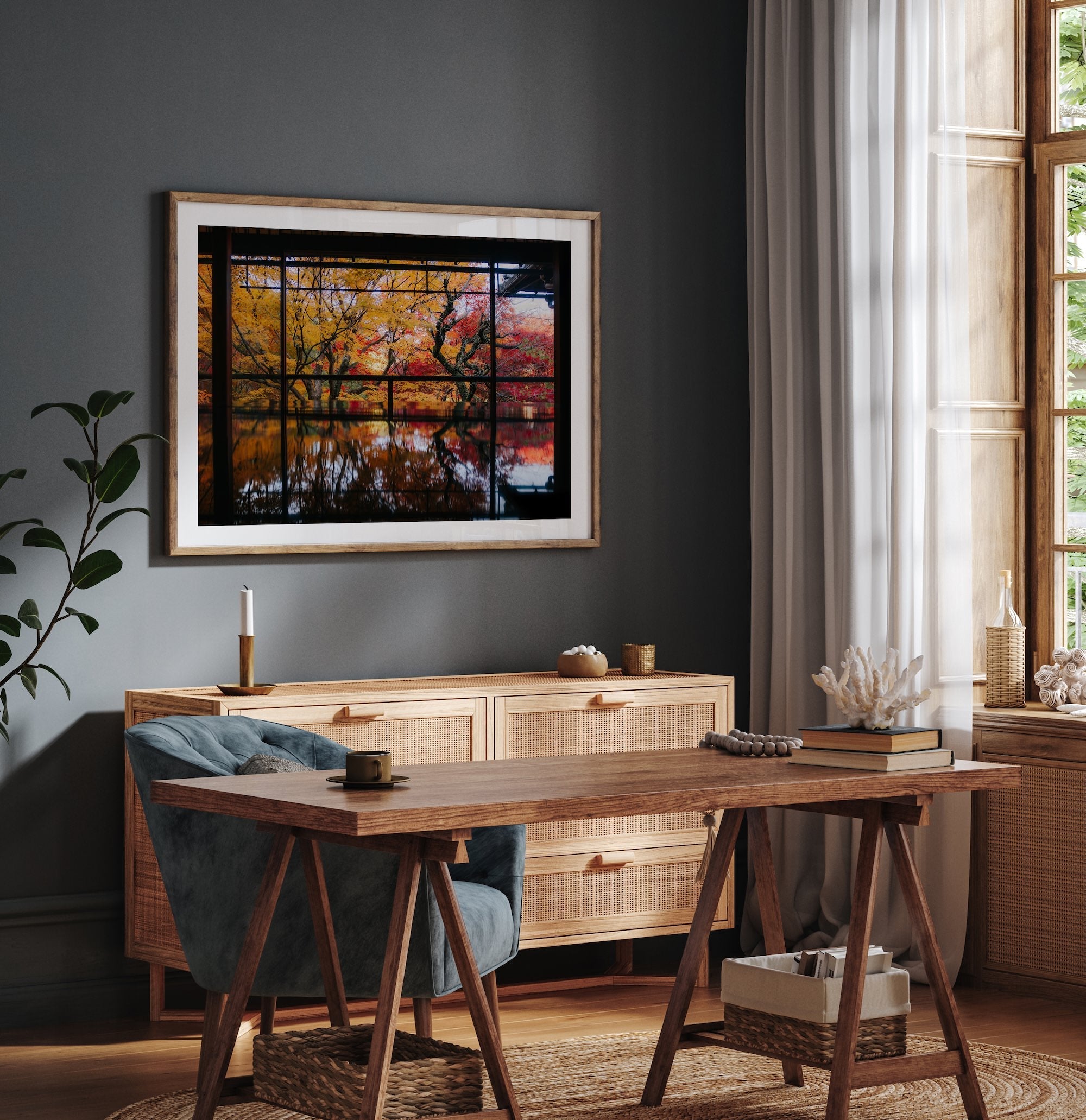 Autumn's Gold: A Japanese Garden Scene II - Peter Yan Studio Framed Photo Print Wall Art
