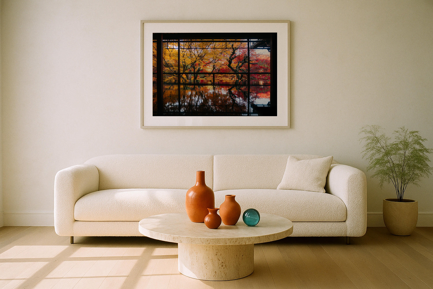Autumn's Gold: A Japanese Garden Scene II Framed Print - Architecture by Peter Yan Studio