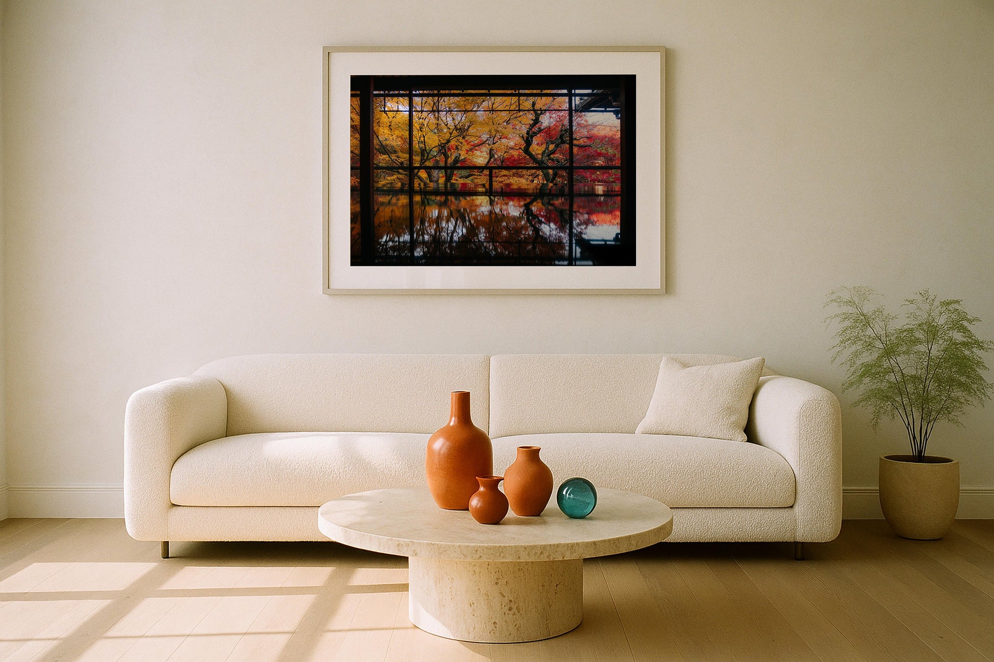 Autumn's Gold: A Japanese Garden Scene II Framed Print - Architecture by Peter Yan Studio