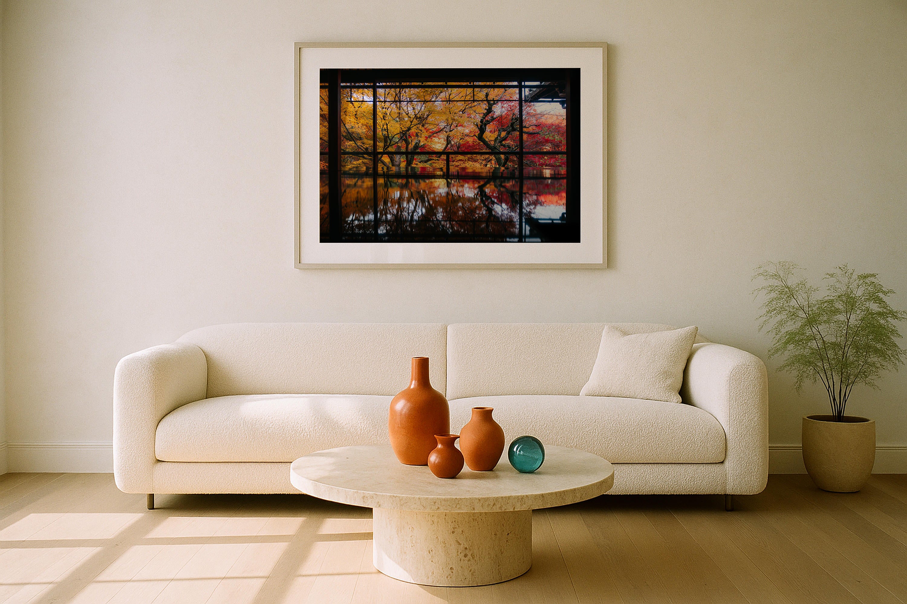 Autumn's Gold: A Japanese Garden Scene II Framed Print - Architecture by Peter Yan Studio