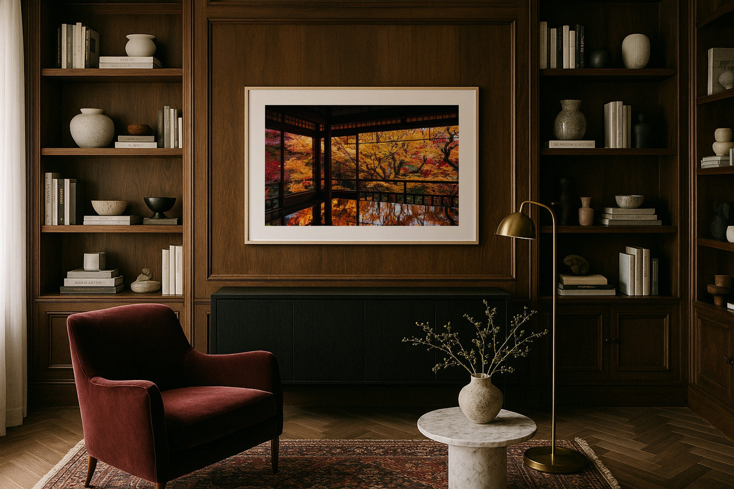 Autumn's Gold: A Japanese Garden Scene V Framed Print - Architecture by Peter Yan Studio