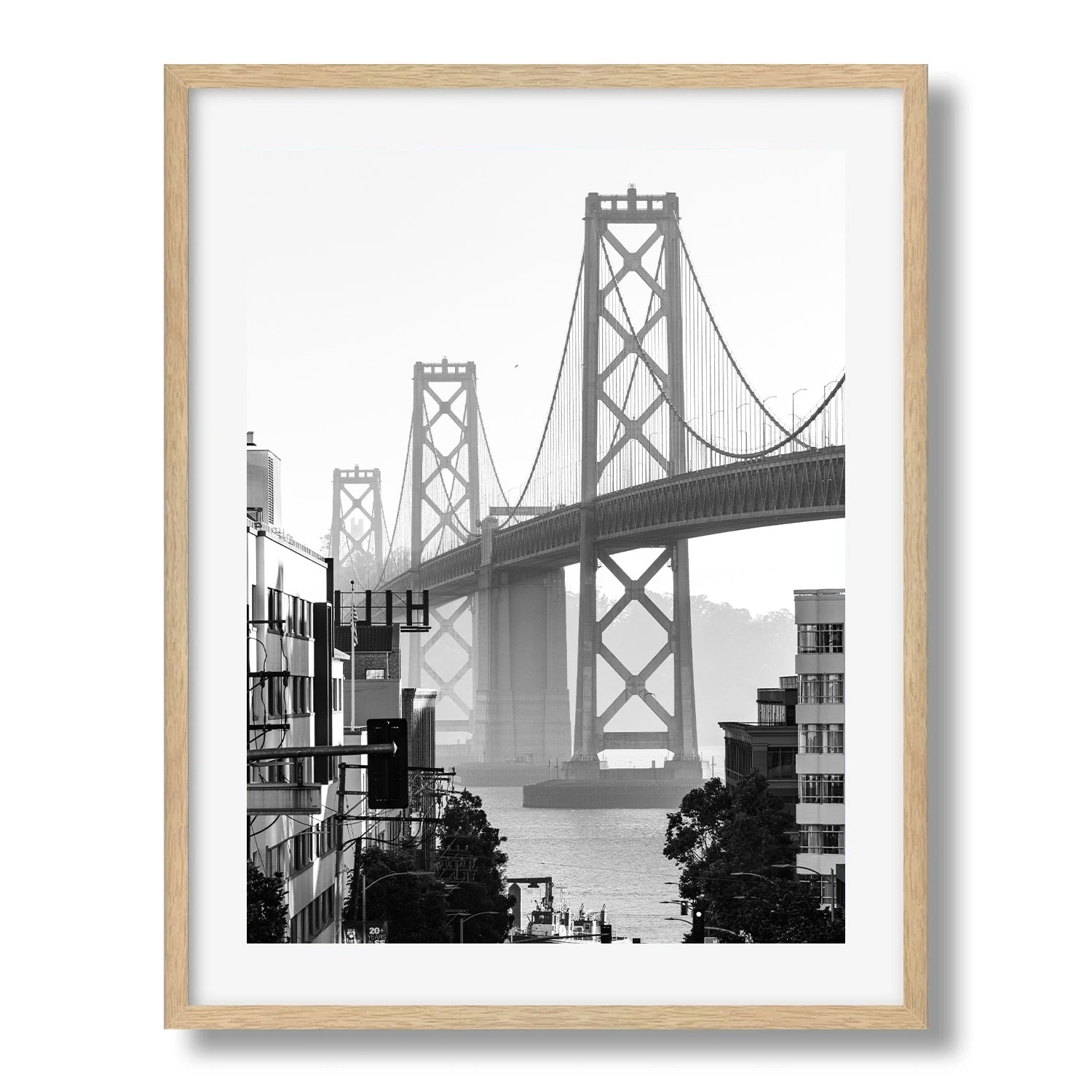 Bay Bridge in Black and White Framed Print - Architecture by Peter Yan Studio