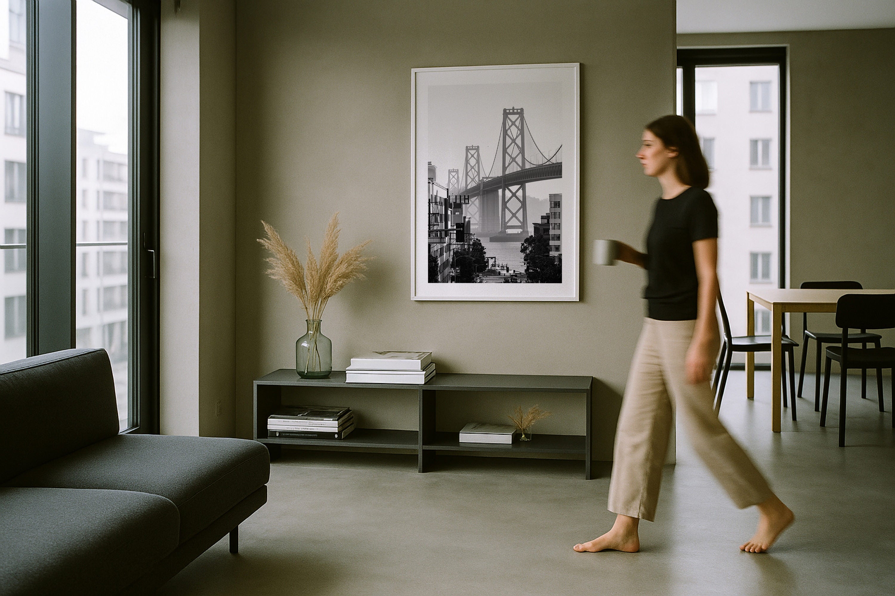 Bay Bridge in Black and White Framed Print - Architecture by Peter Yan Studio