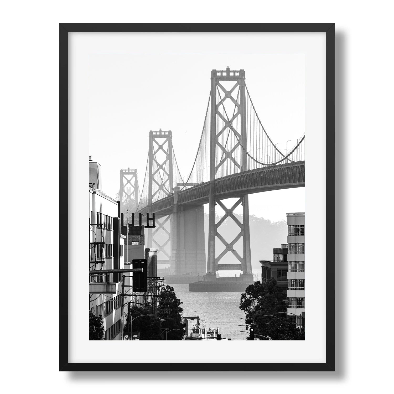Bay Bridge in Black and White Framed Print - Architecture by Peter Yan Studio