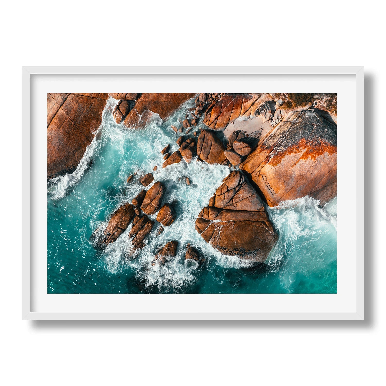 Bay Of Fires Ocean Rocks Framed Print - Aerial by Peter Yan Studio