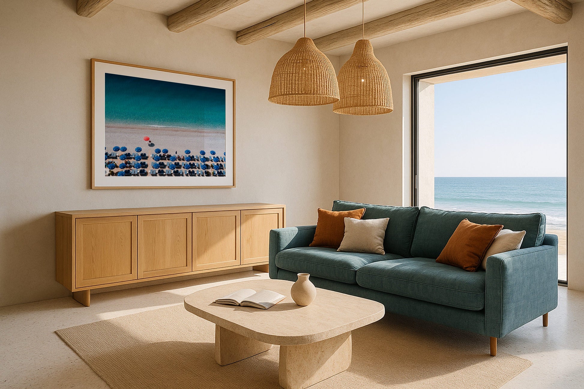 Blue Beach Club in Nice France Framed Print - Aerial by Peter Yan Studio