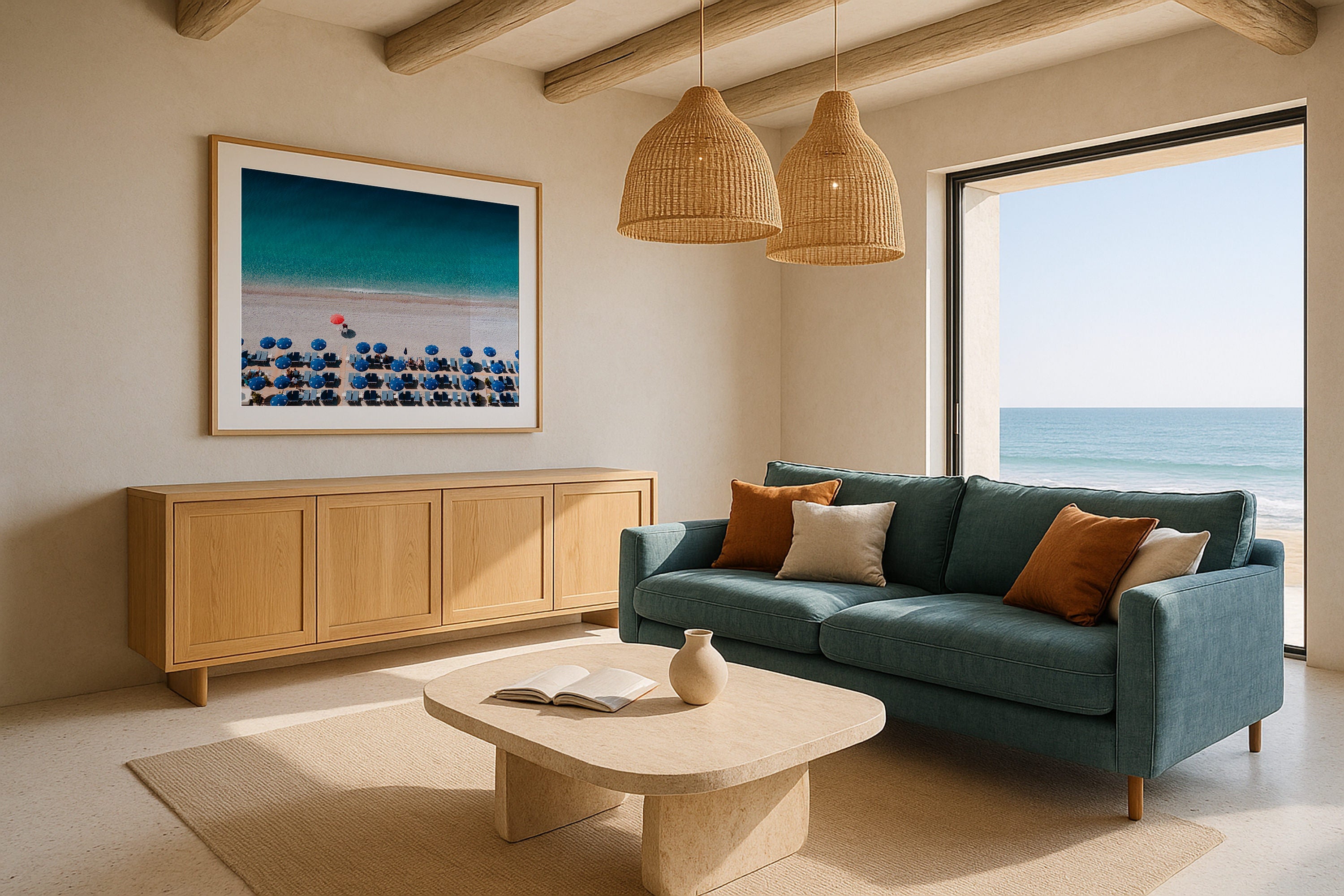 Blue Beach Club in Nice France Framed Print - Aerial by Peter Yan Studio