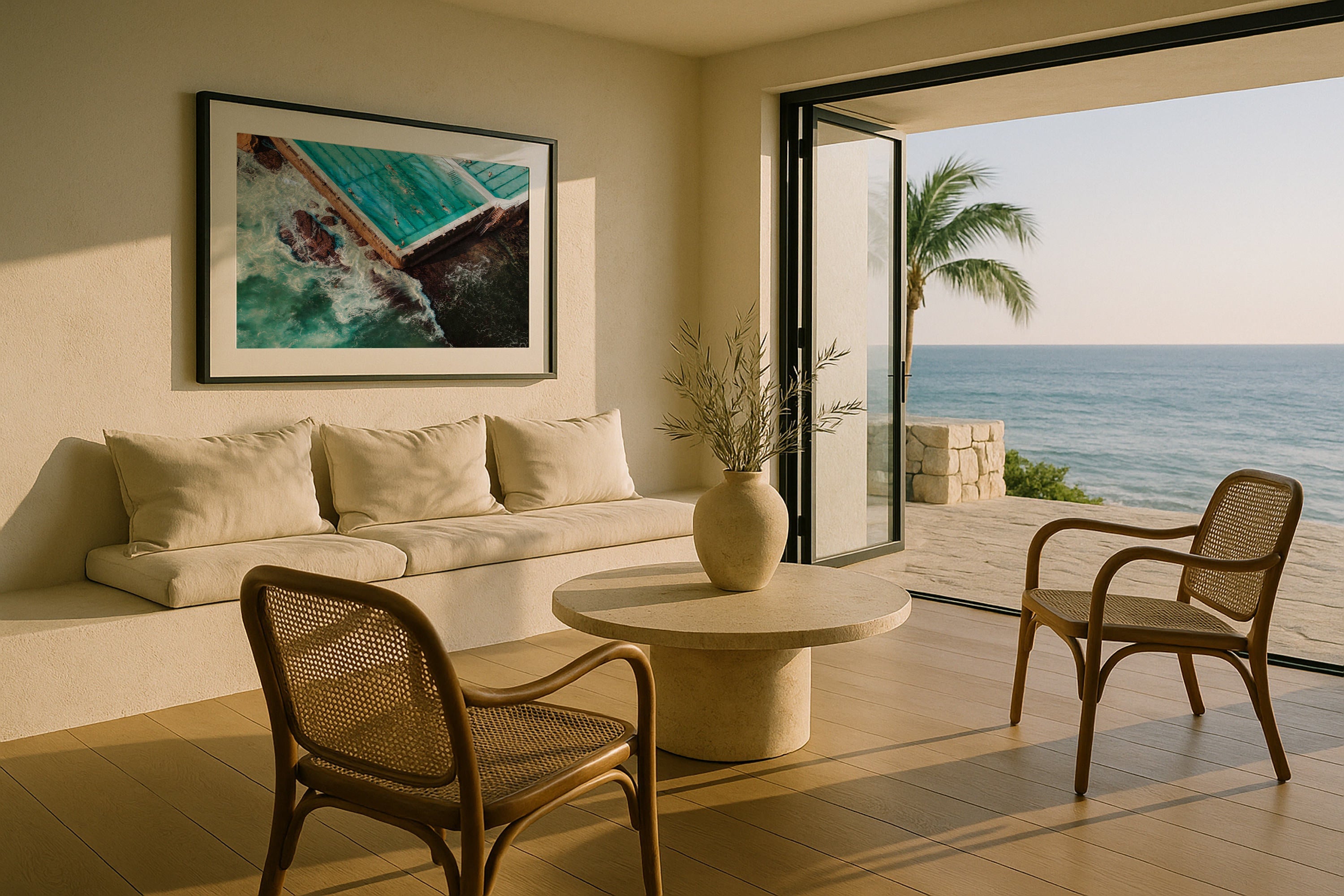 Bondi Beach Icebergs Morning I Framed Print - Aerial by Peter Yan Studio