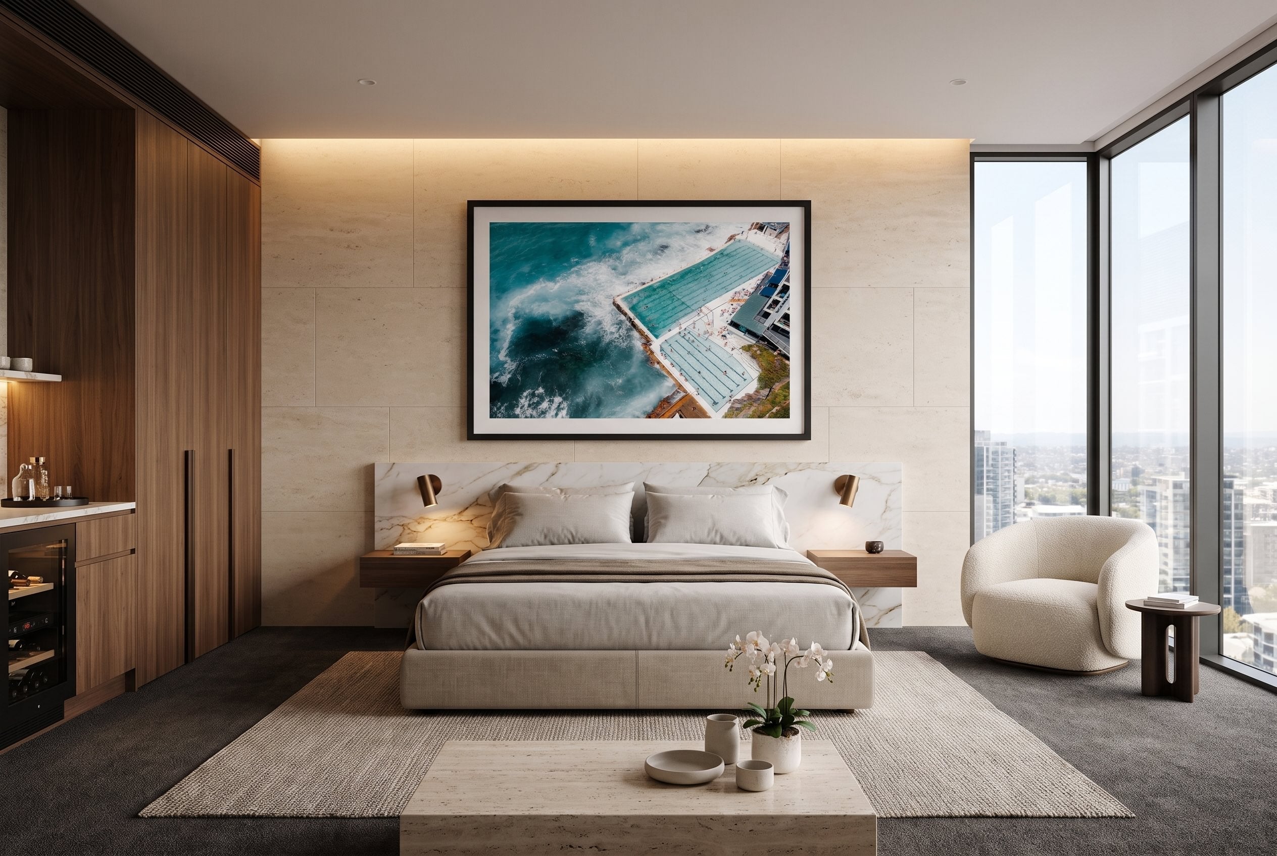 Bondi Beach Icebergs Pool Summer Day I Framed Print - Aerial by Peter Yan Studio