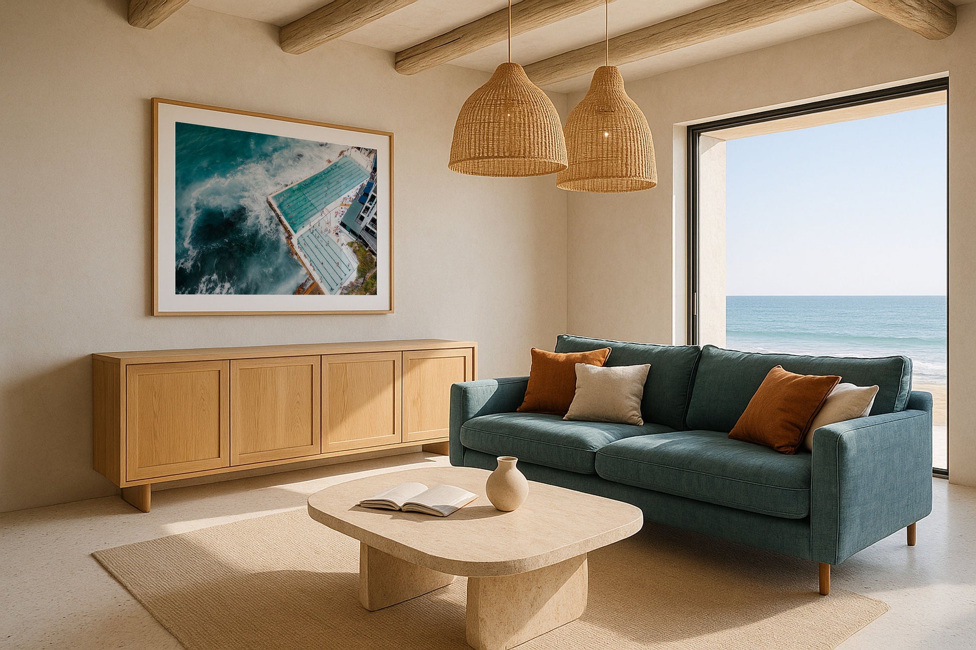 Bondi Beach Icebergs Pool Summer Day I Framed Print - Aerial by Peter Yan Studio