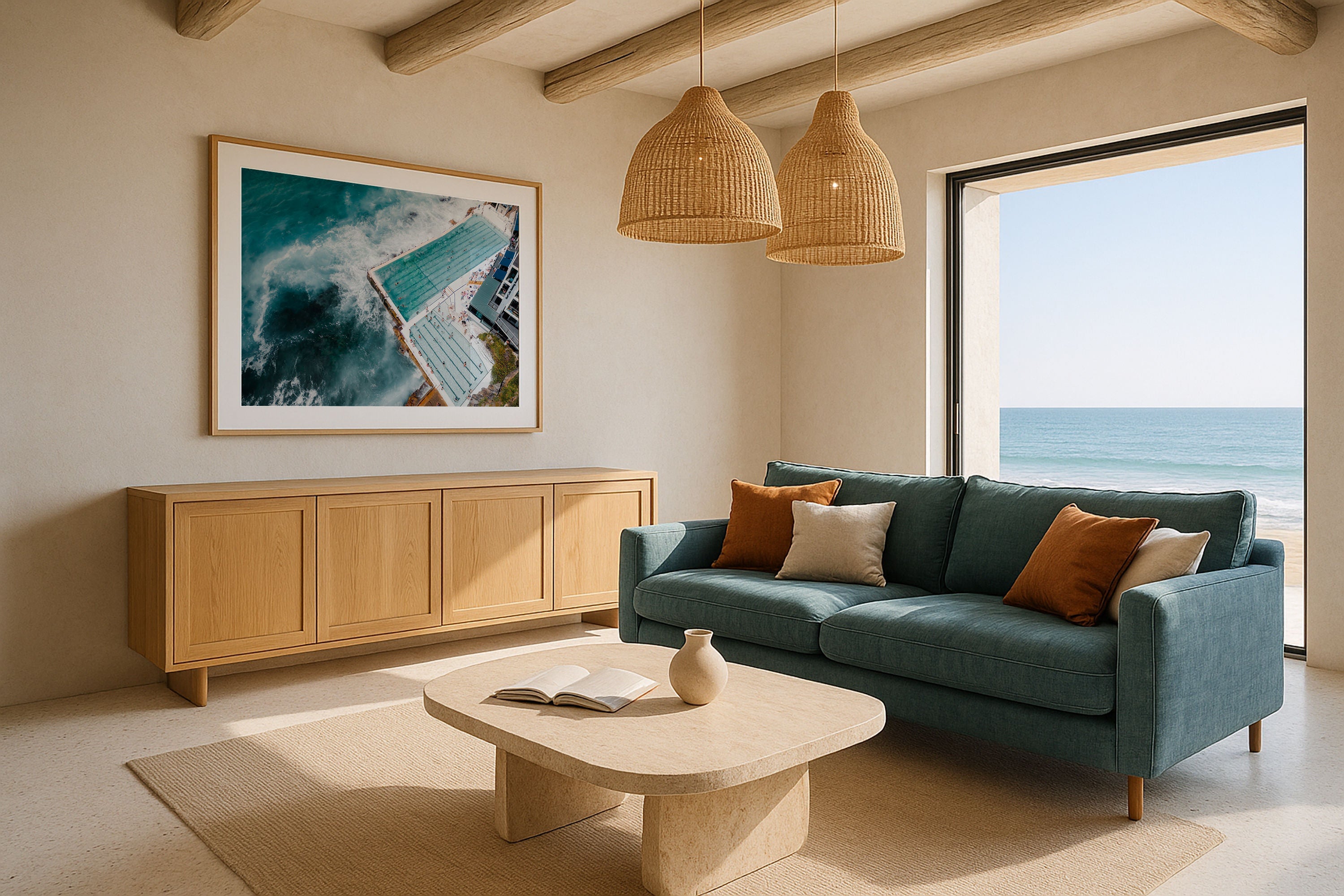 Bondi Beach Icebergs Pool Summer Day I Framed Print - Aerial by Peter Yan Studio