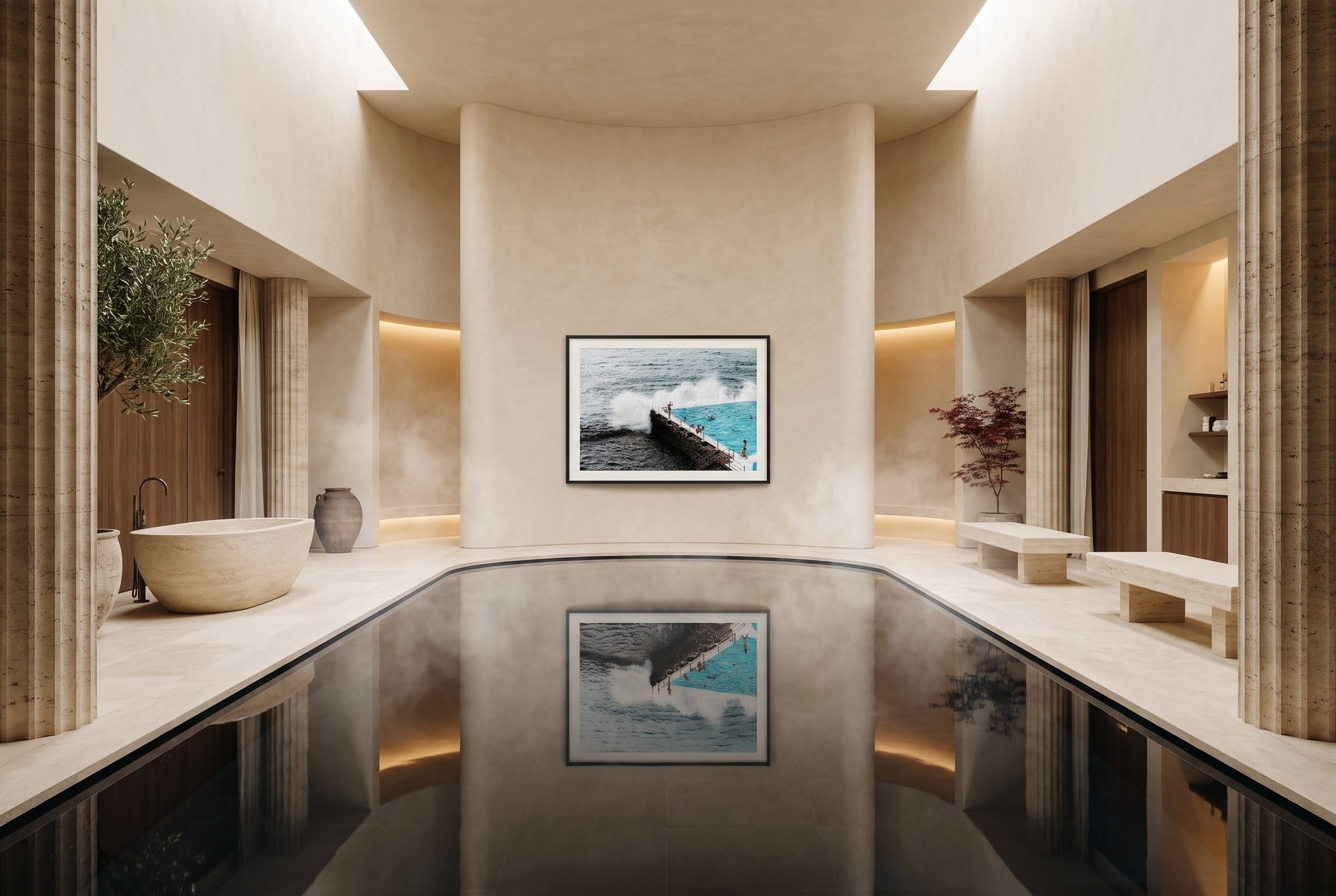 Bondi Icebergs Splash Framed Print - Aerial by Peter Yan Studio