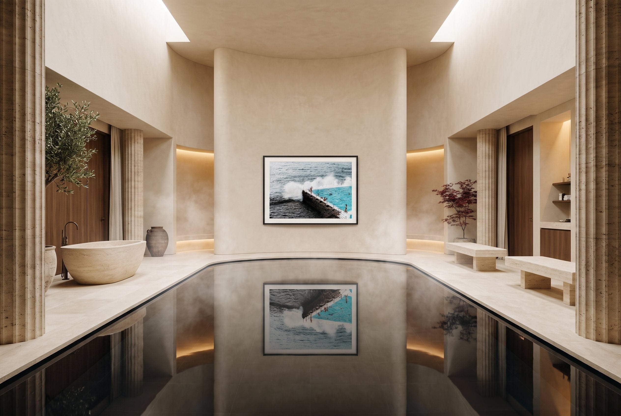 Bondi Icebergs Splash Framed Print - Aerial by Peter Yan Studio