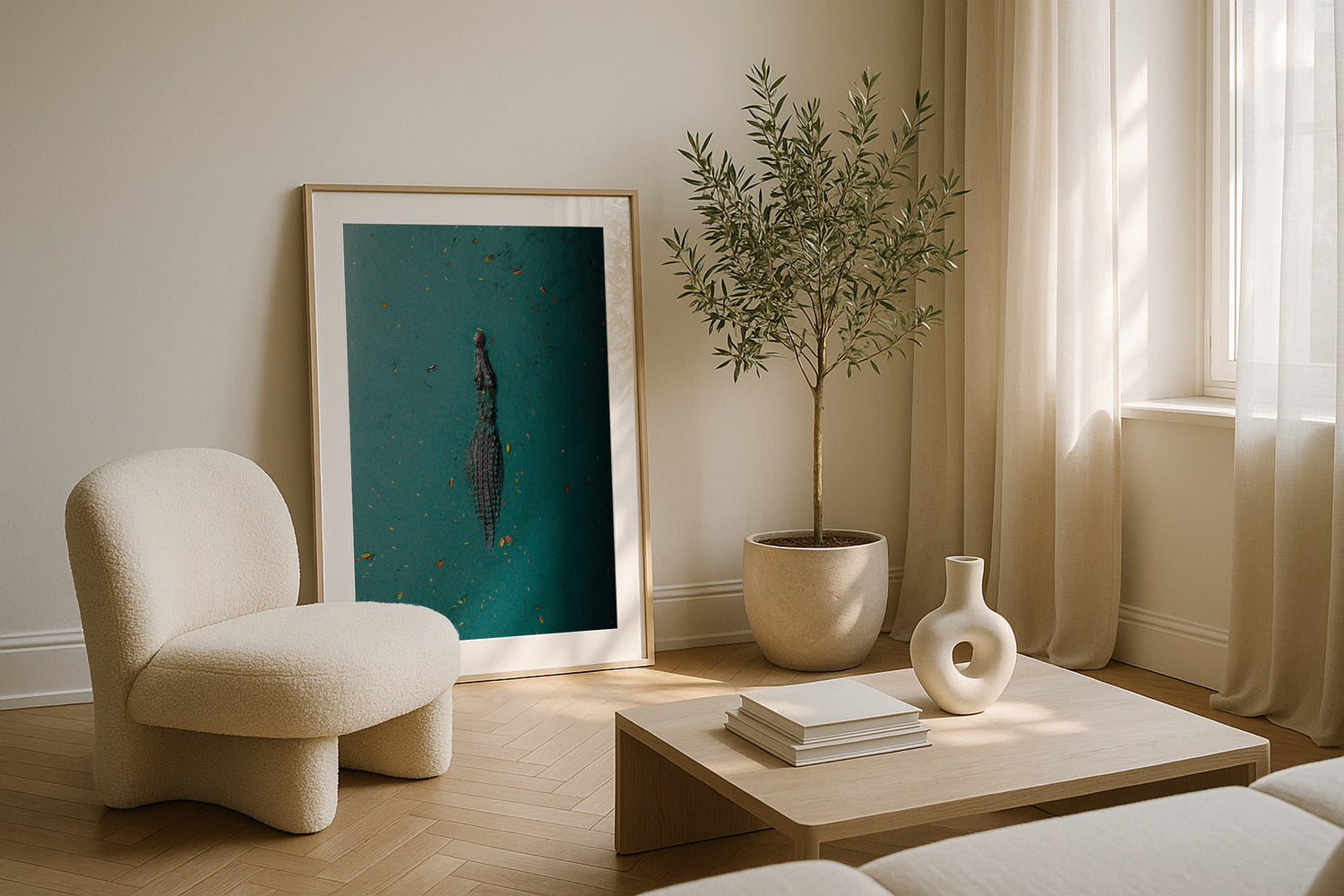 Broome Crocodile: Emerald Waters Framed Print - Aerial by Peter Yan Studio