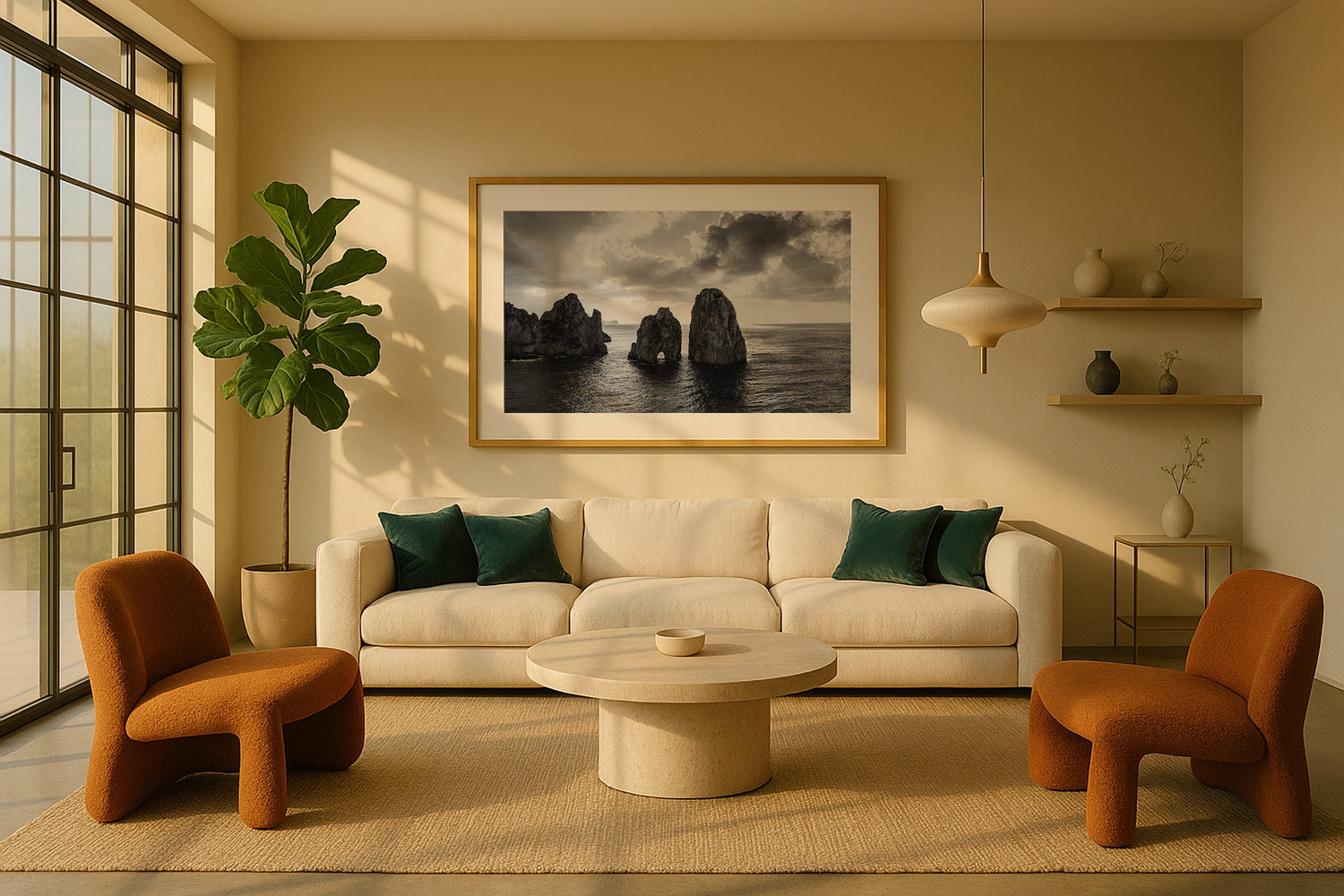 Capri Faraglioni Rocks in Black & White Framed Print - Aerial by Peter Yan Studio