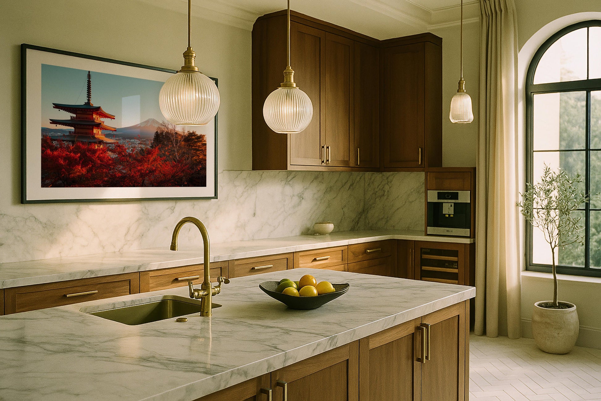 Chureito Pagoda and Mount Fuji in Autumn Glow II Framed Print - Architecture by Peter Yan Studio