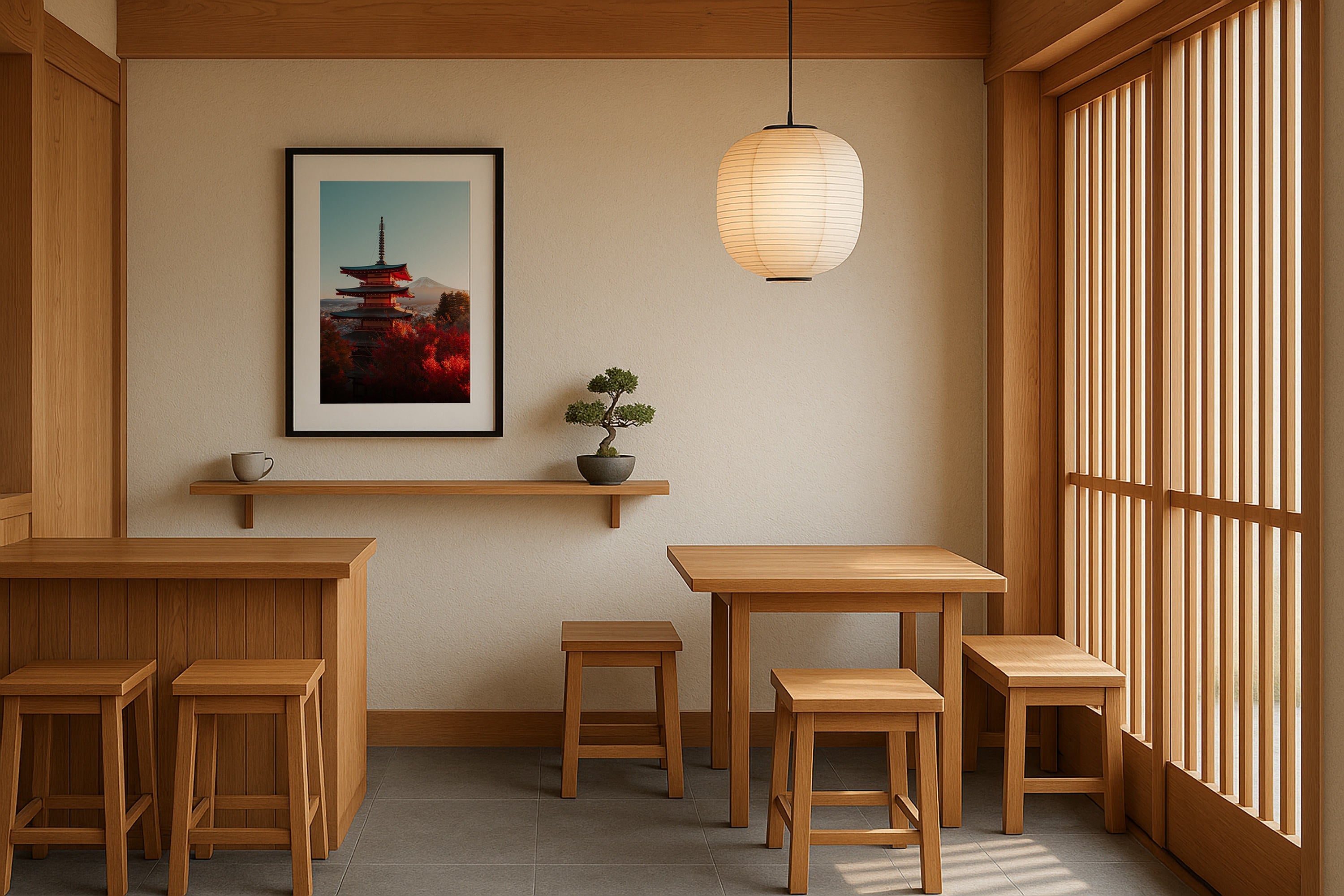 Chureito Pagoda and Mount Fuji in Autumn Glow Framed Print - Architecture by Peter Yan Studio