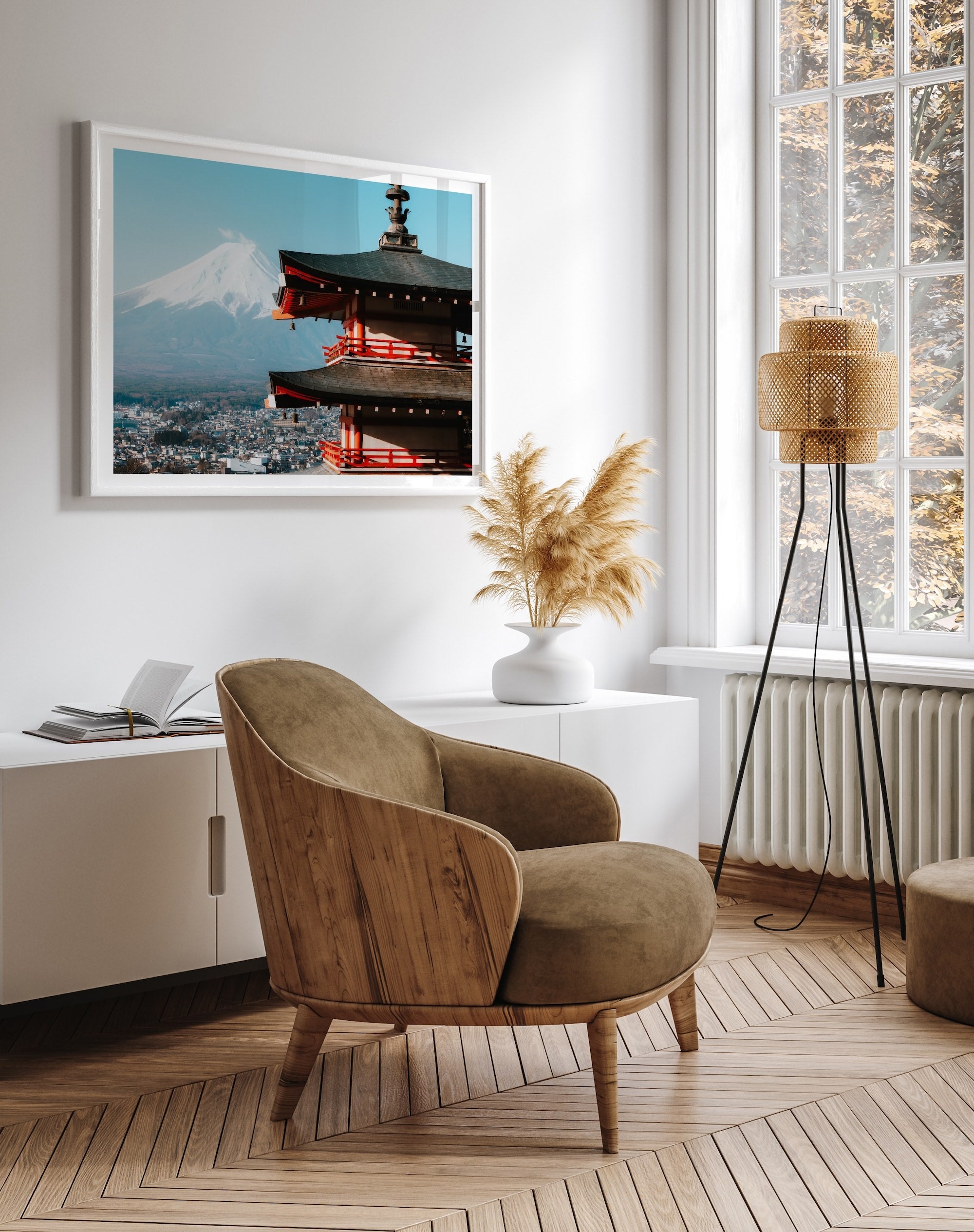 Chureito Pagoda Mt Fuji Sunrise Framed Print - Architecture by Peter Yan Studio