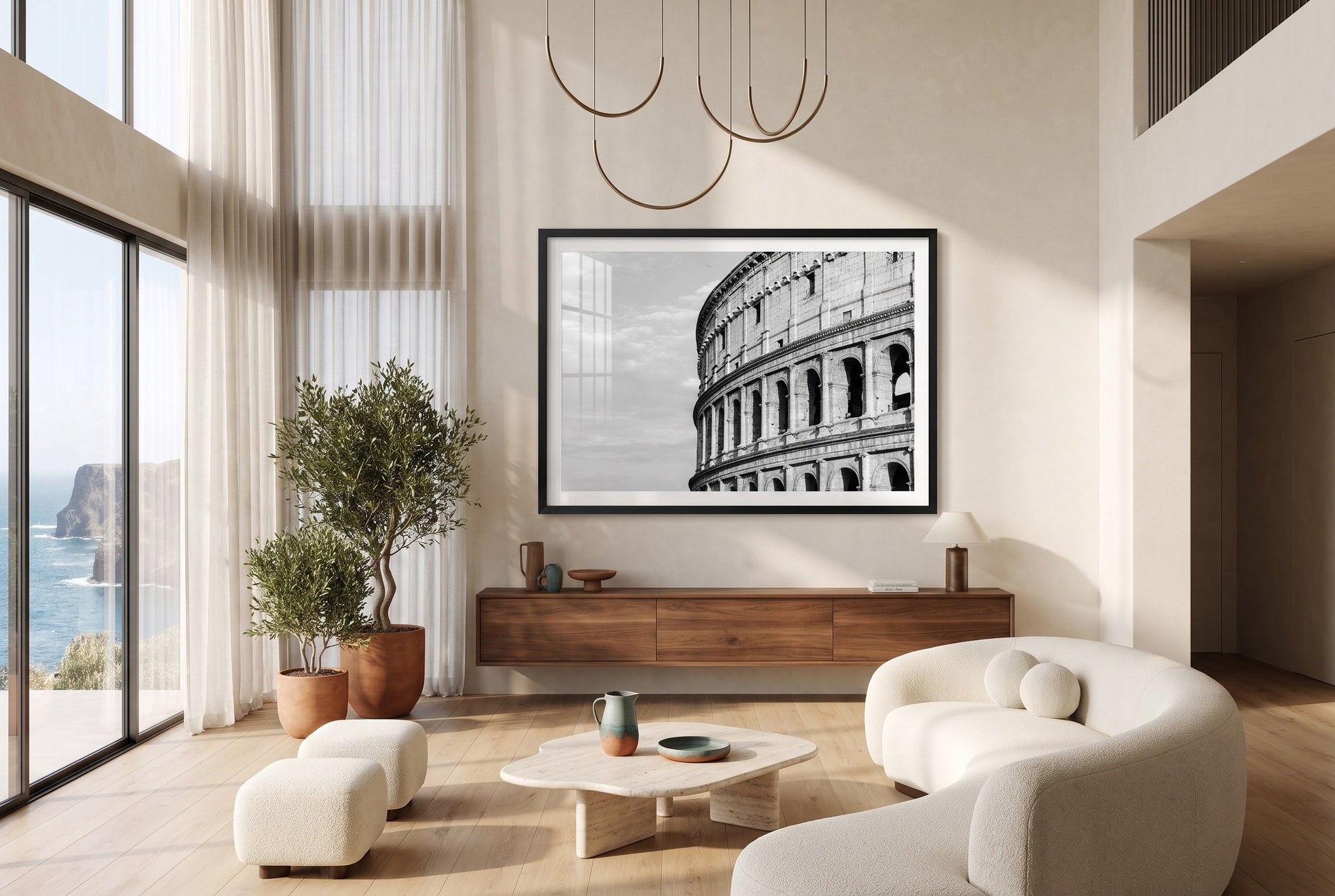 Colosseum Facade in Black and White Framed Print - Architecture by Peter Yan Studio