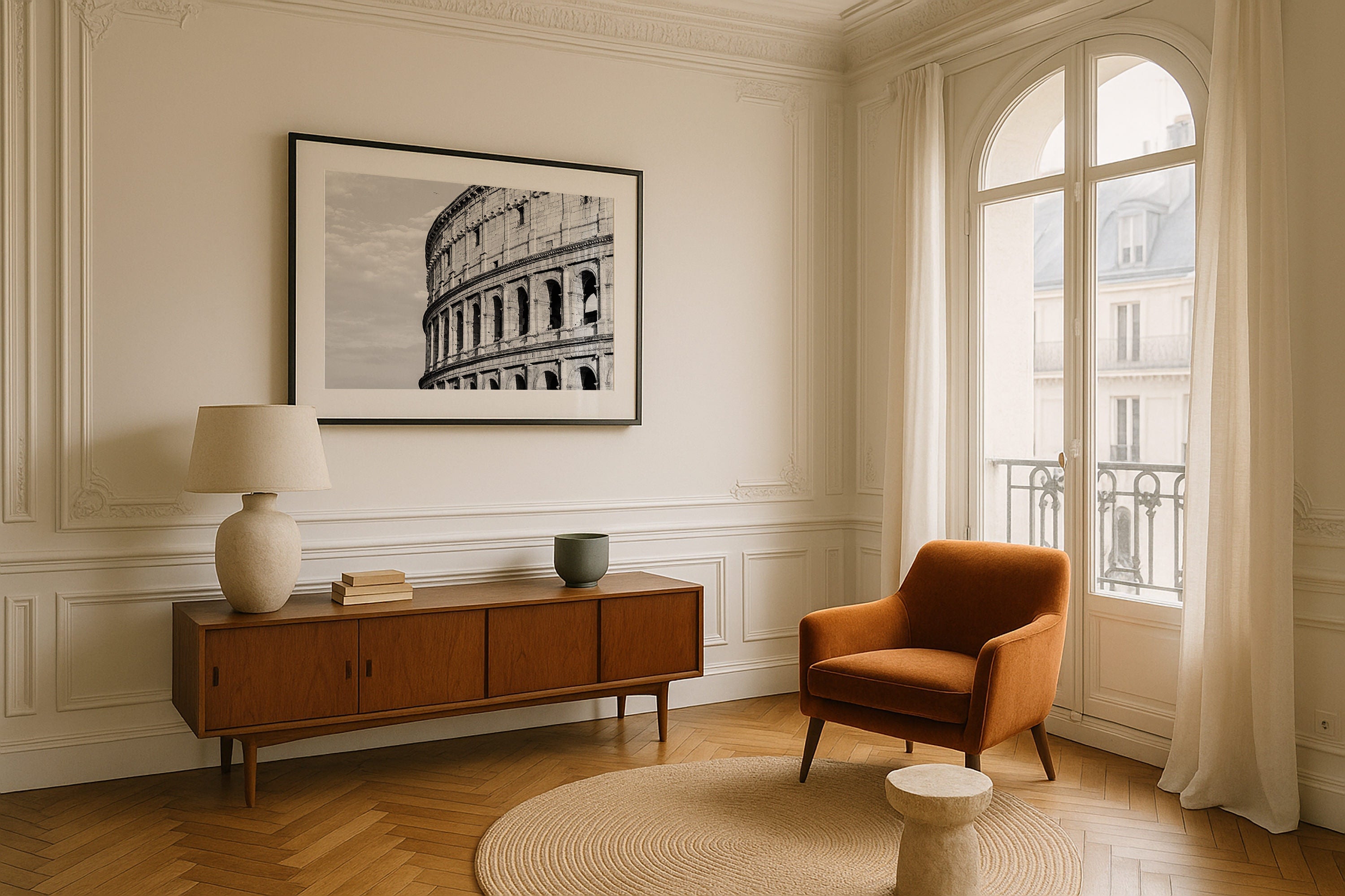 Colosseum Facade in Black and White Framed Print - Architecture by Peter Yan Studio