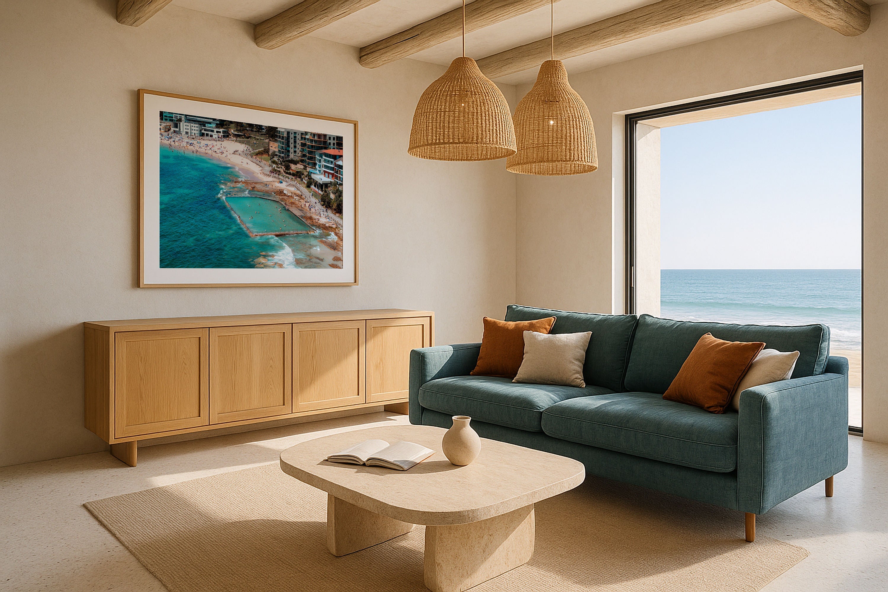 Cronulla Beach Rock Pool II Framed Print - Aerial by Peter Yan Studio