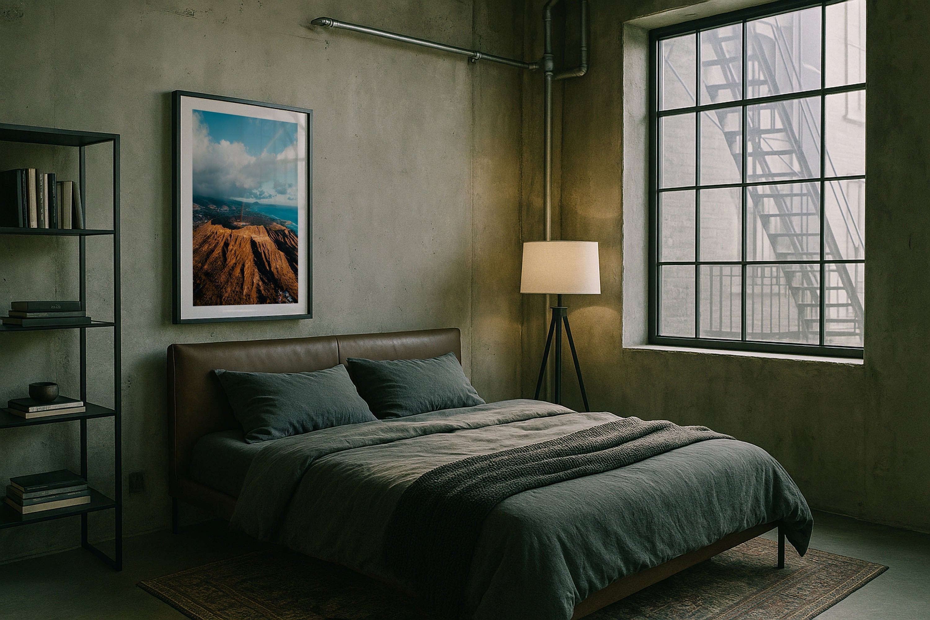 Diamond Head Rainbow Framed Print - Aerial by Peter Yan Studio