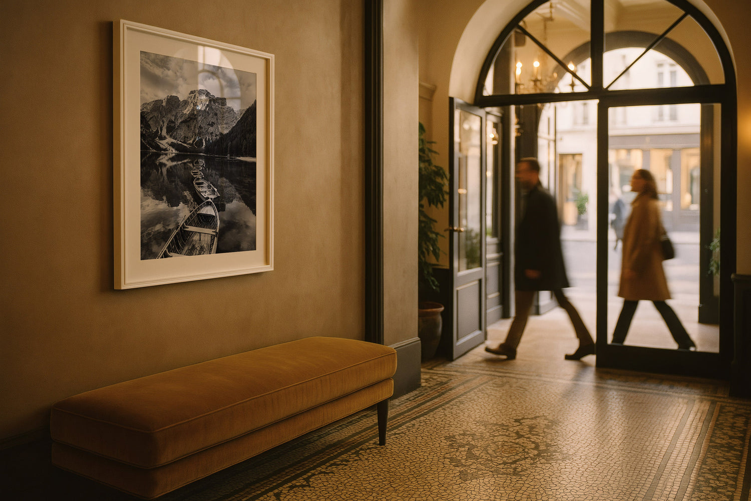 Dolomites Boats in Black and White Framed Print - Black & White by Peter Yan Studio