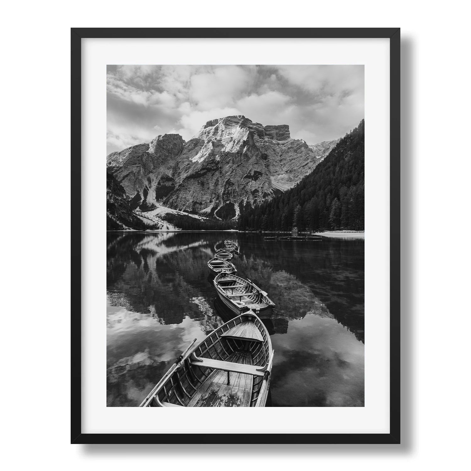 Dolomites Boats in Black and White Framed Print - Black & White by Peter Yan Studio