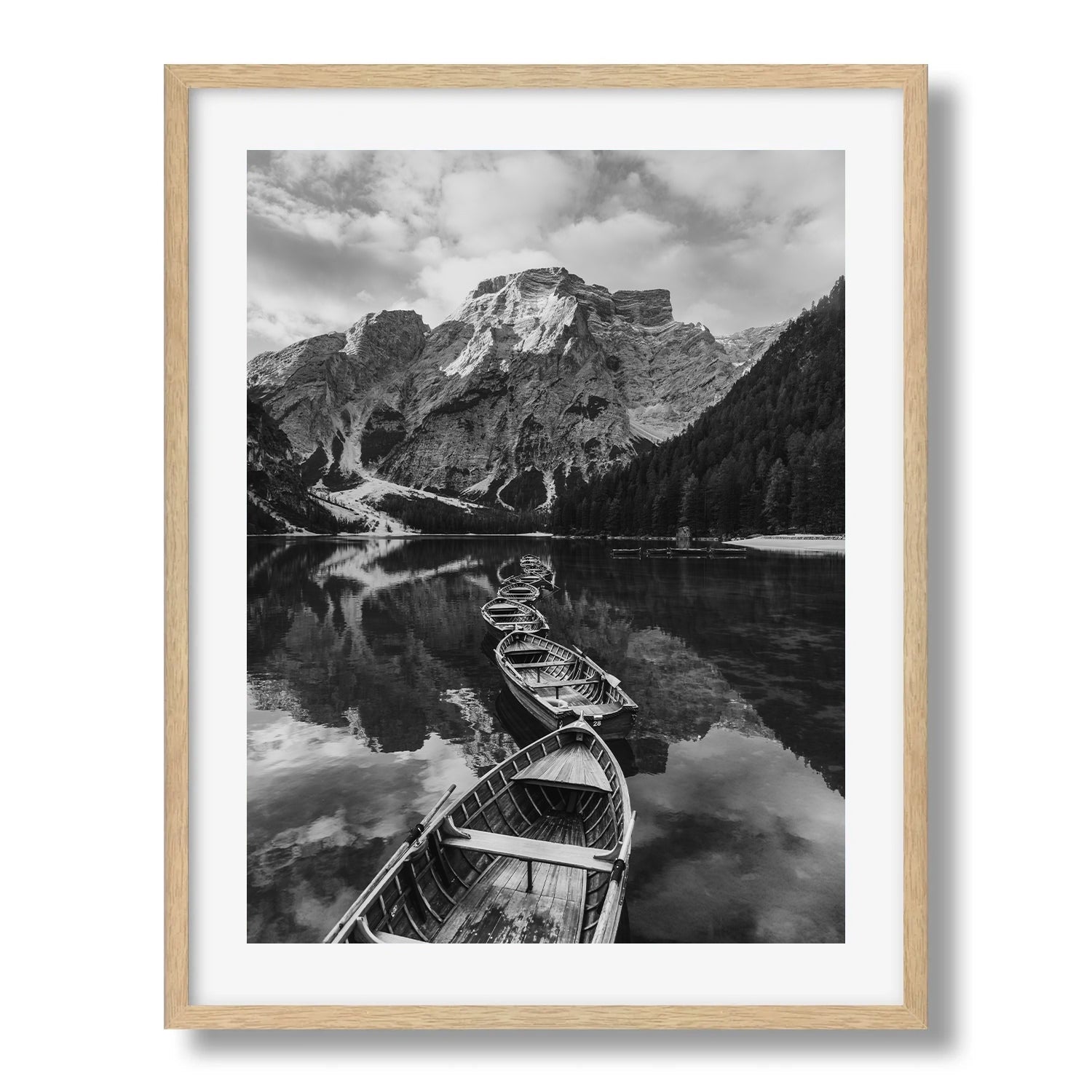 Dolomites Boats in Black and White Framed Print - Black & White by Peter Yan Studio