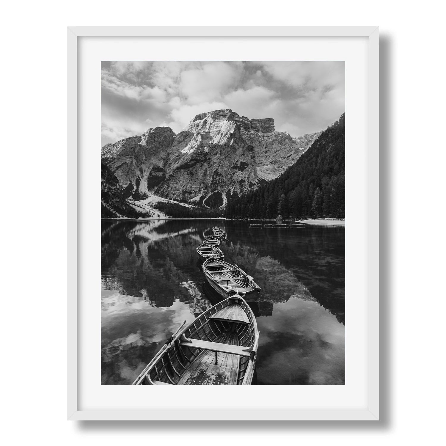 Dolomites Boats in Black and White Framed Print - Black & White by Peter Yan Studio