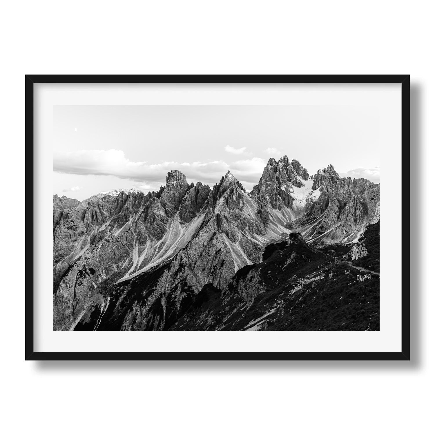 Dolomites Peaks in black and white II Framed Print - Black & White by Peter Yan Studio