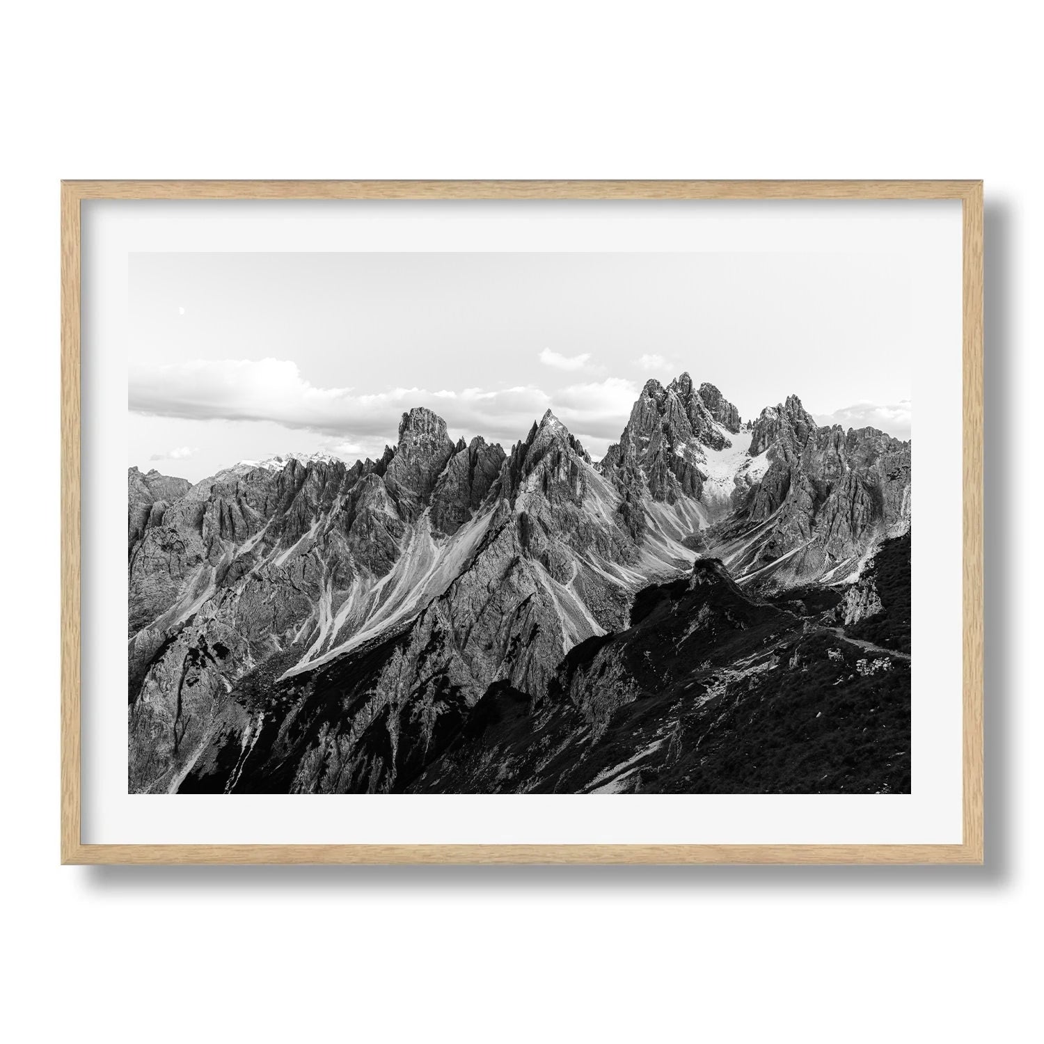 Dolomites Peaks in black and white II Framed Print - Black & White by Peter Yan Studio