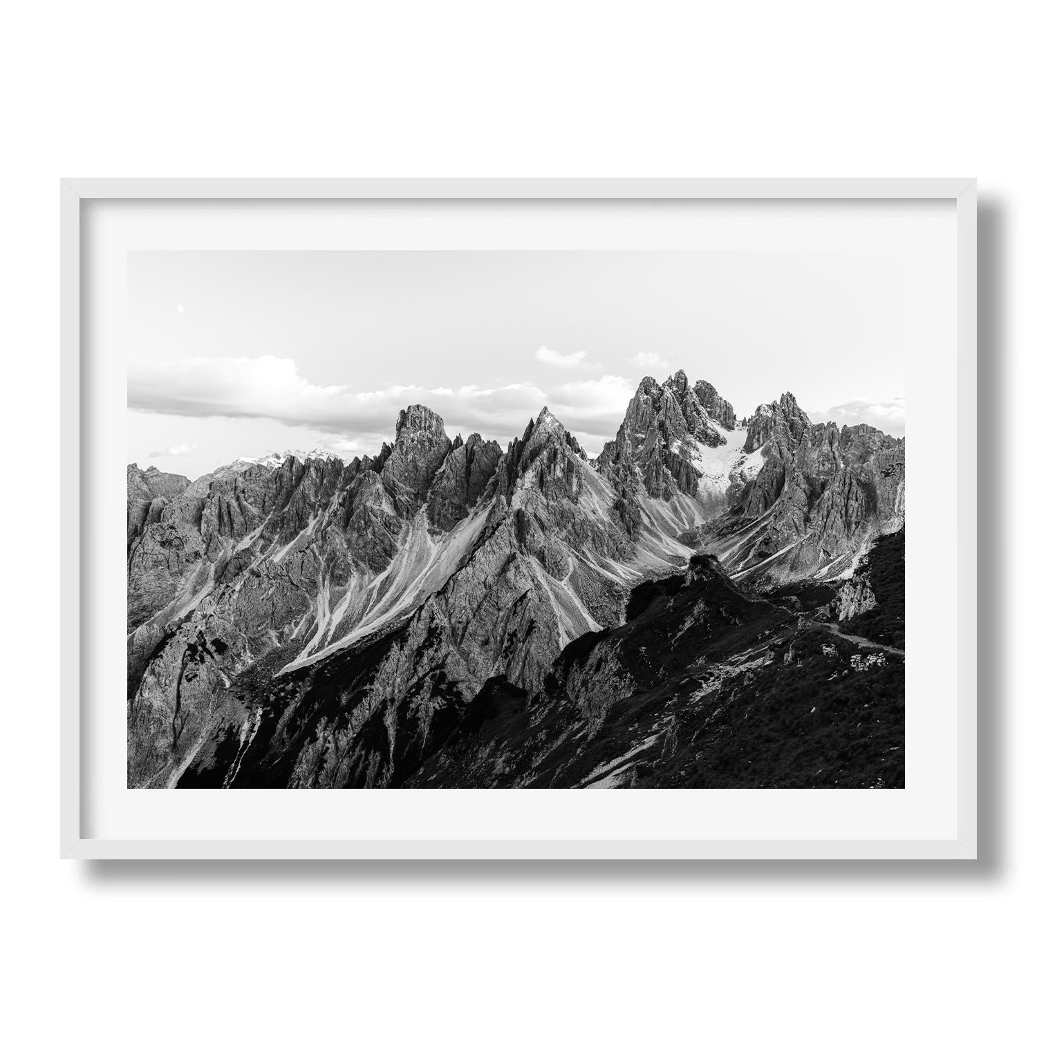 Dolomites Peaks in black and white II Framed Print - Black & White by Peter Yan Studio