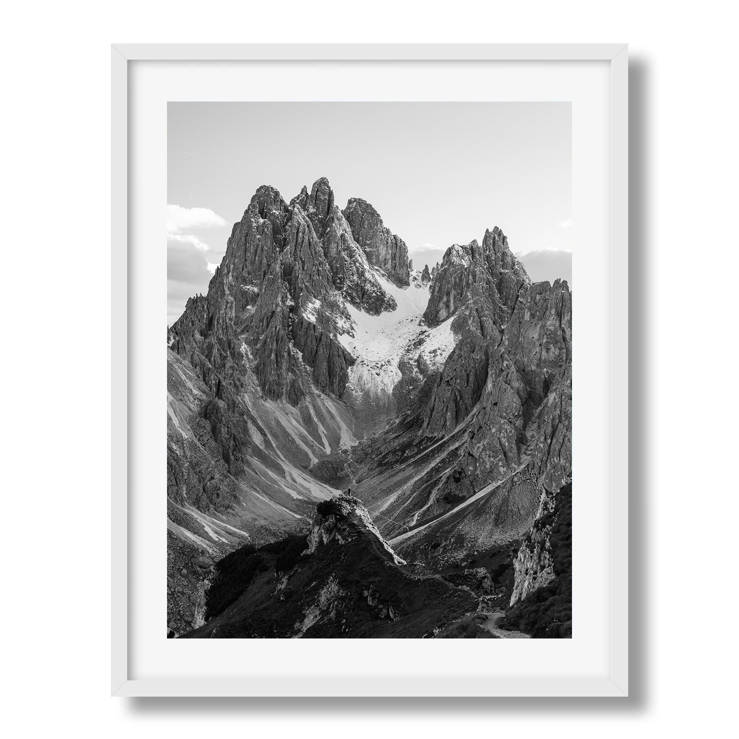 Dolomites Peaks in black and white Framed Print - Black & White by Peter Yan Studio