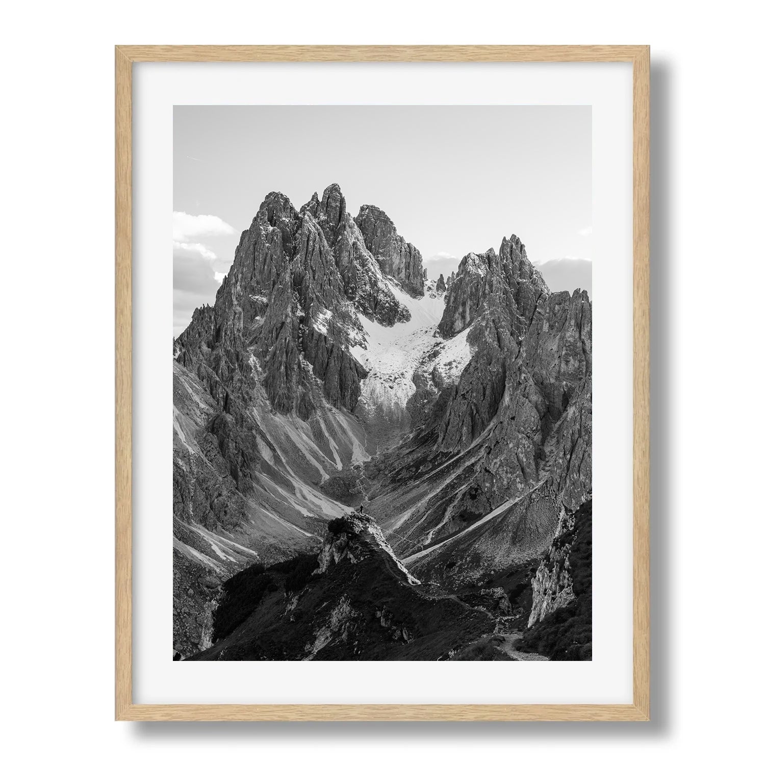 Dolomites Peaks in black and white Framed Print - Black & White by Peter Yan Studio