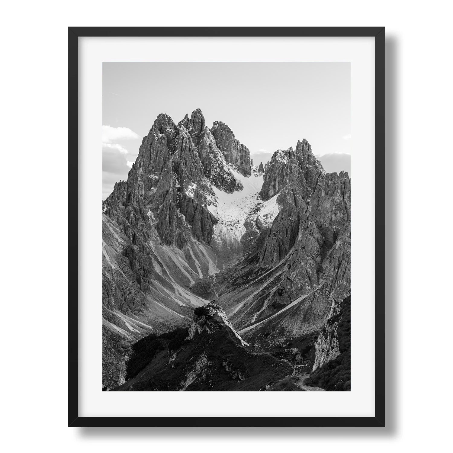 Dolomites Peaks in black and white Framed Print - Black & White by Peter Yan Studio