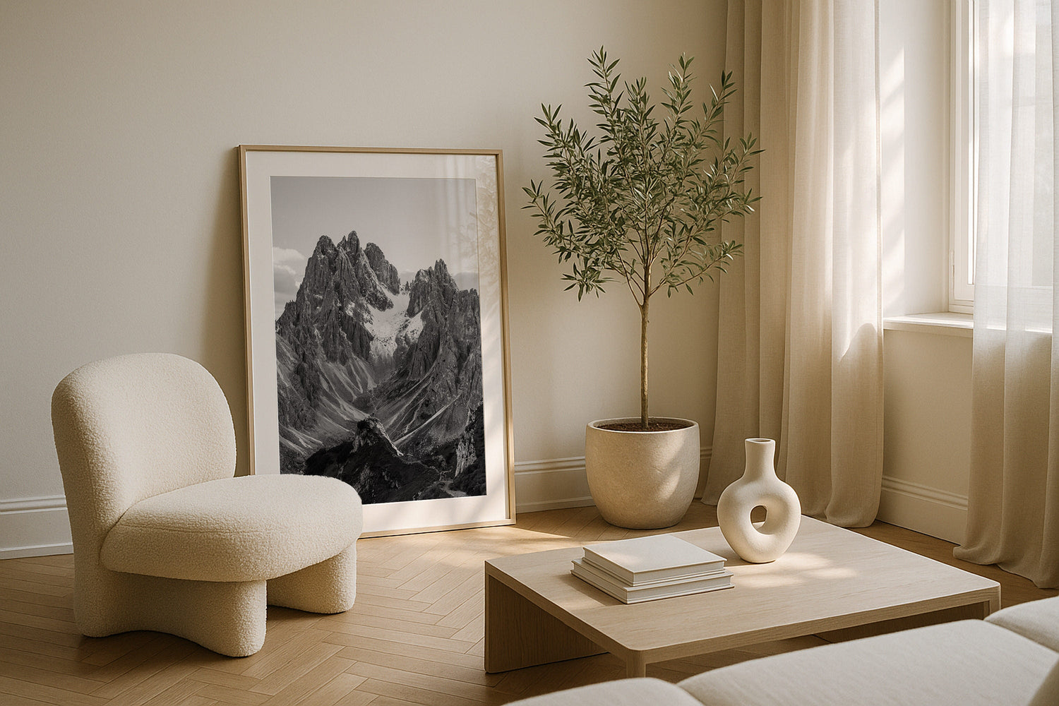 Dolomites Peaks in black and white Framed Print - Black & White by Peter Yan Studio