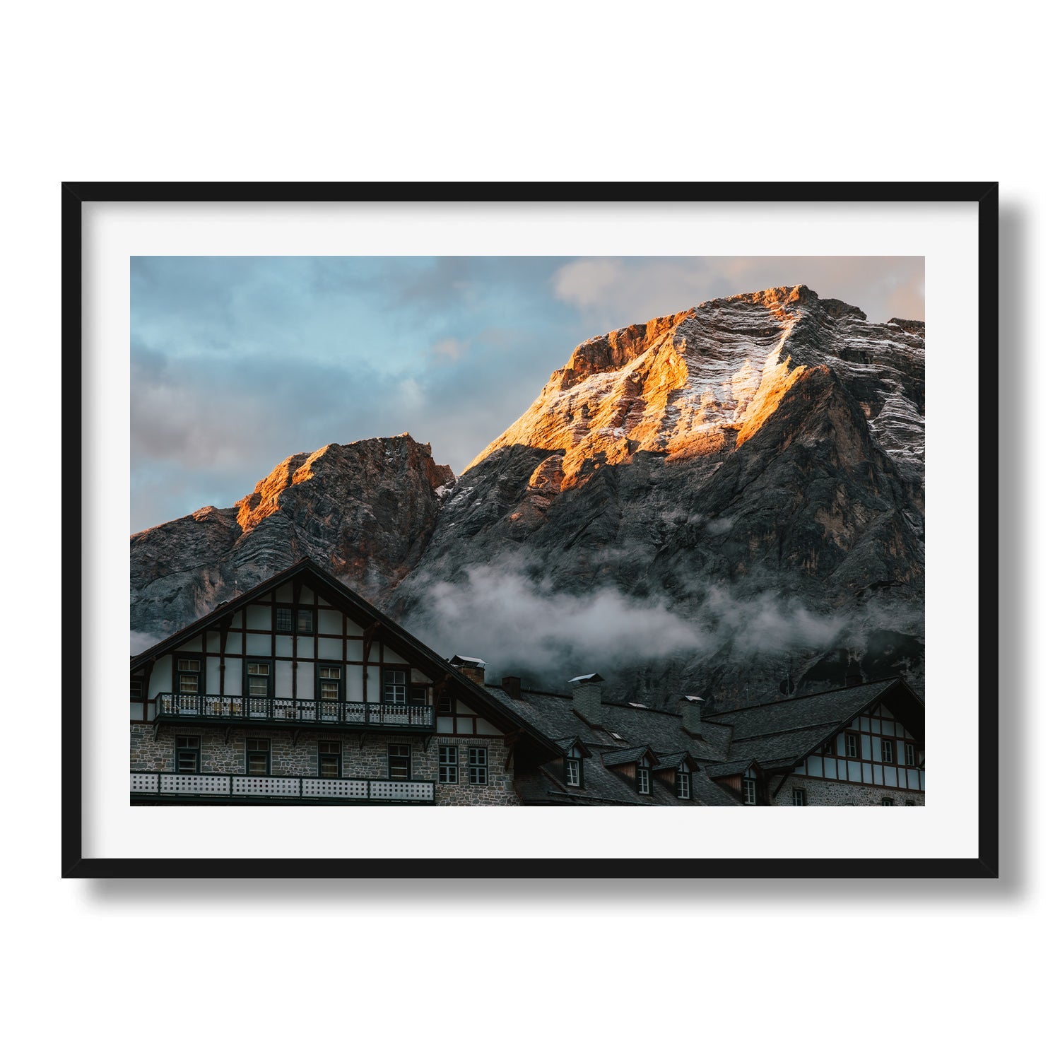 Dolomites Sunrise Lodge Framed Print - Dolomites by Peter Yan Studio