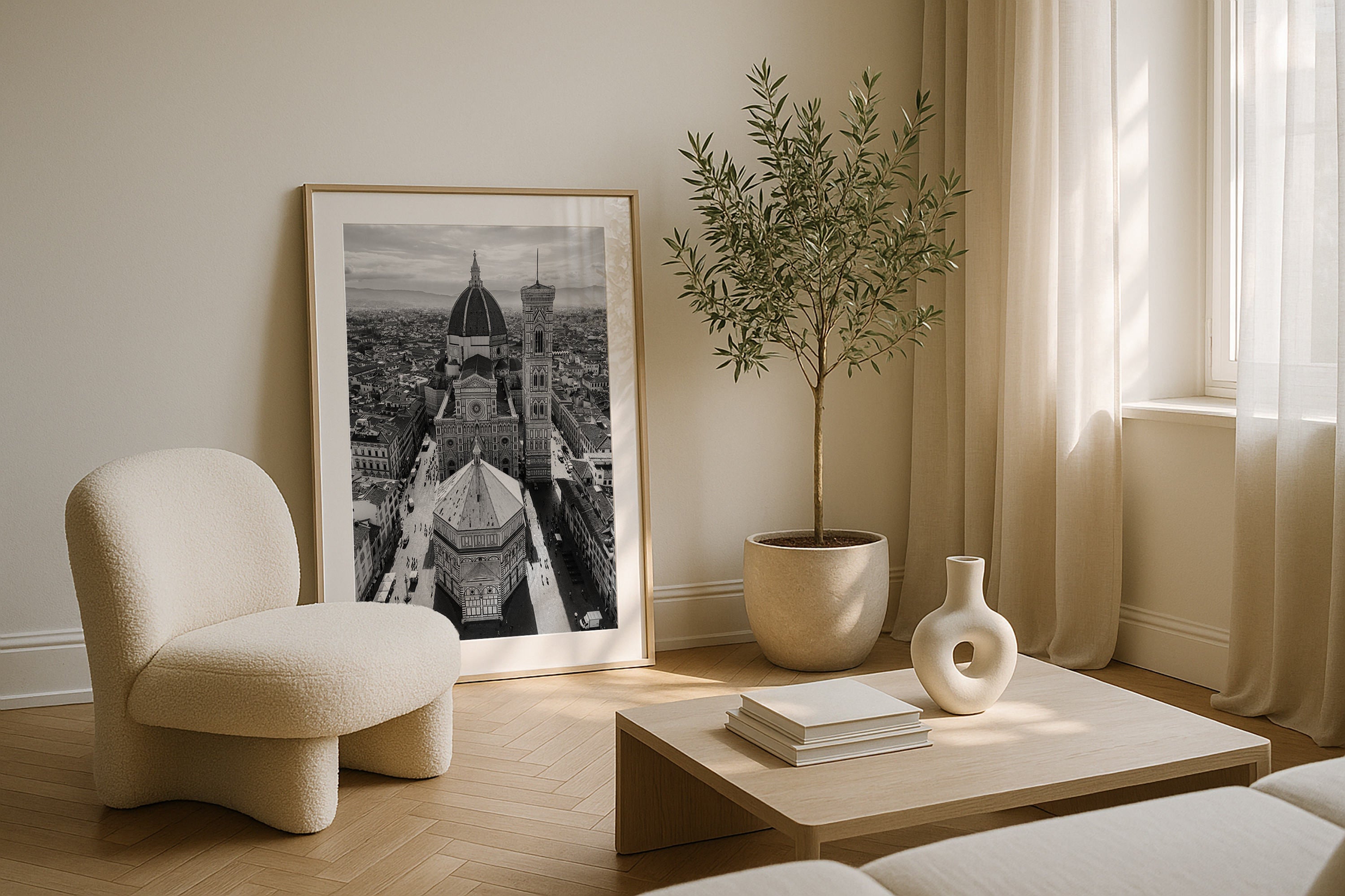 Florence In Black and White II Framed Print - Aerial by Peter Yan Studio