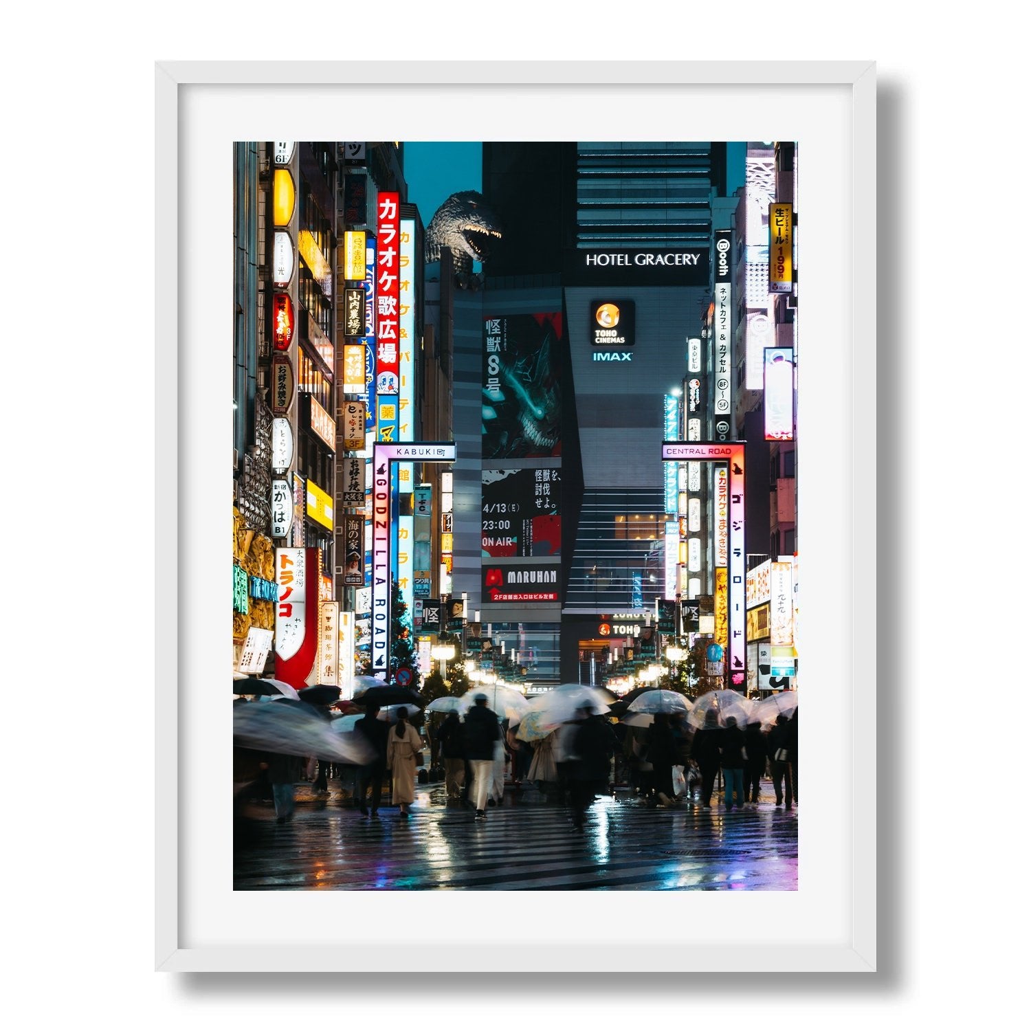 Godzilla Head Shinjuku Rainy Night Framed Print - Architecture by Peter Yan Studio