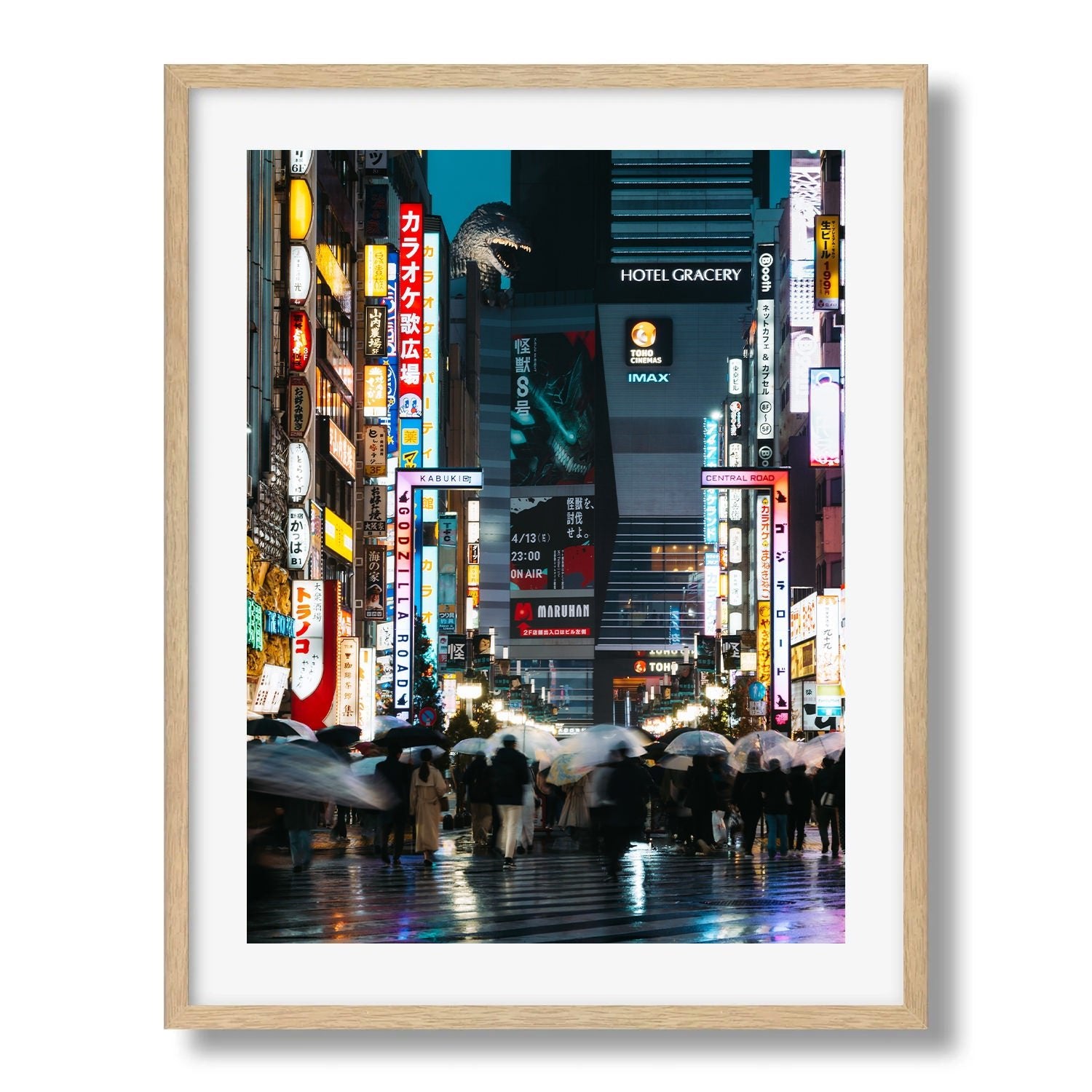 Godzilla Head Shinjuku Rainy Night Framed Print - Architecture by Peter Yan Studio