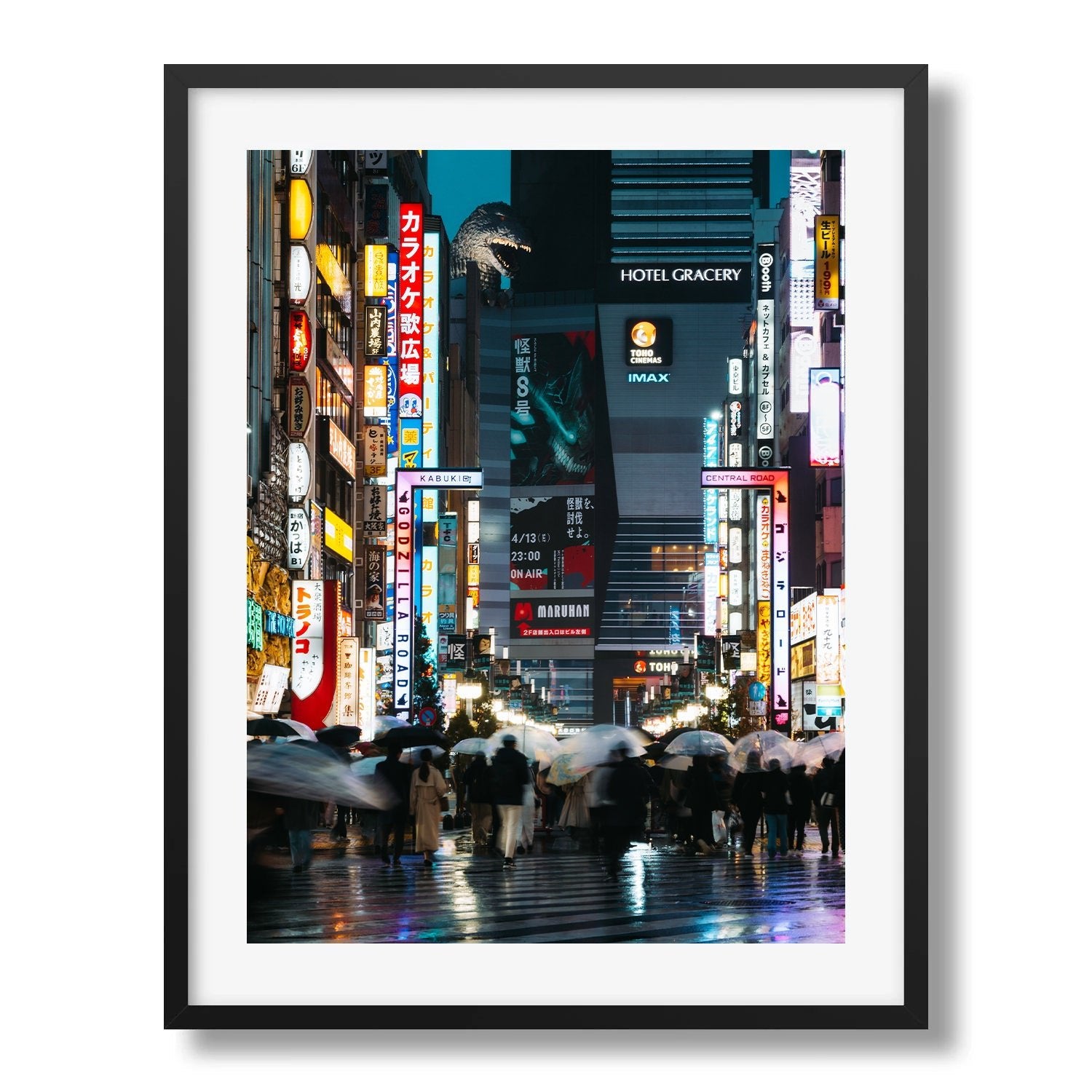 Godzilla Head Shinjuku Rainy Night - Peter Yan Studio Framed Photo Print Wall Art