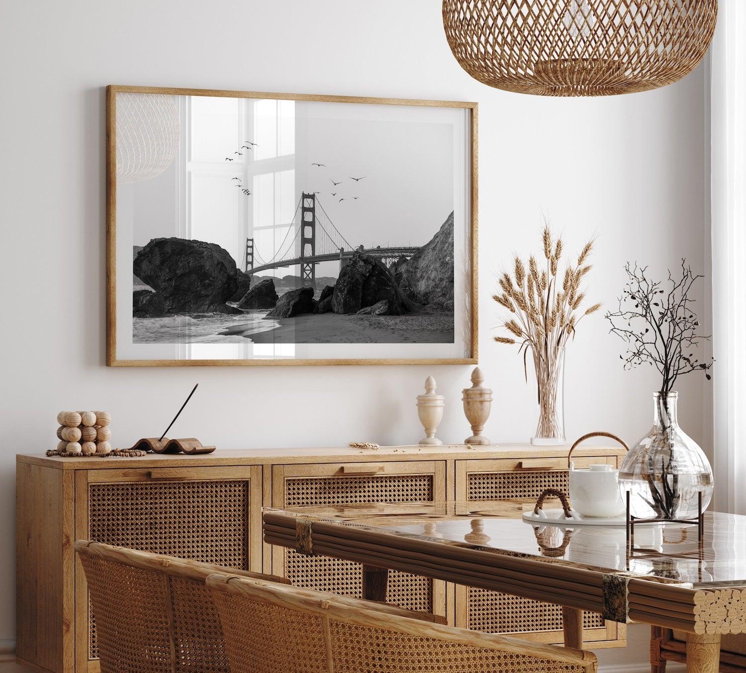 Golden Gate Bridge from Marshall's Beach, Black and White - Peter Yan Studio Framed Photo Print Wall Art