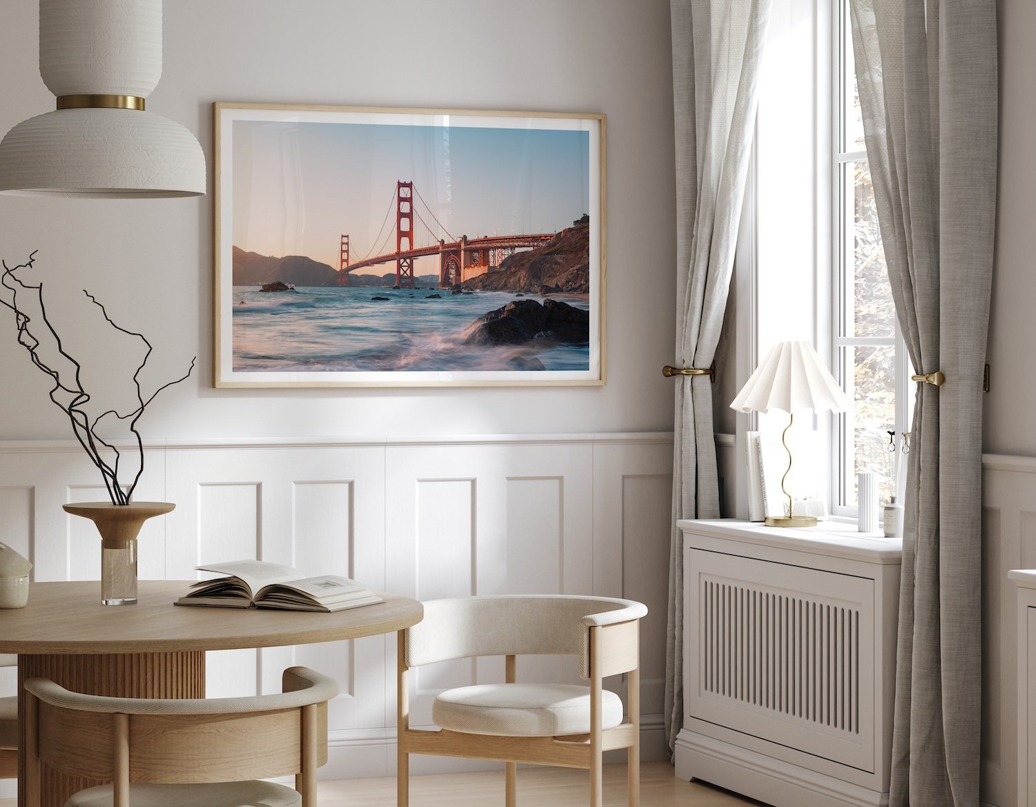 Golden Gate Bridge Sunset Waves Framed Print - Architecture by Peter Yan Studio
